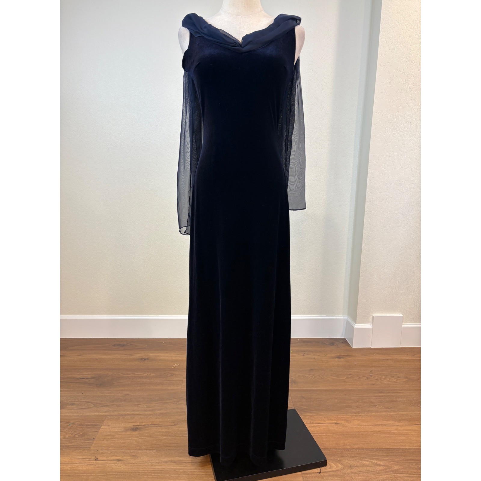 Vtg Blondie and Me Evening Gown Women 5/6 Navy Blue Velvet Chiffon Whimsigoth