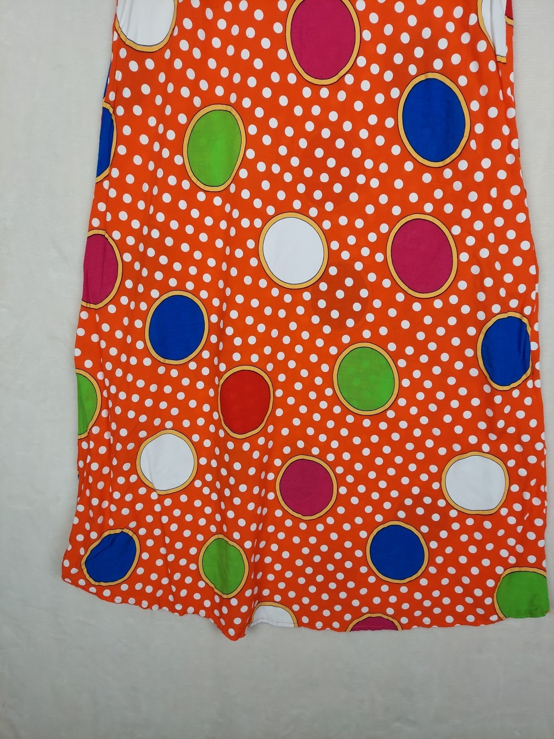Vintage 60’s Mayette Dress Womens Large Orange Polka Dots Pockets hippie