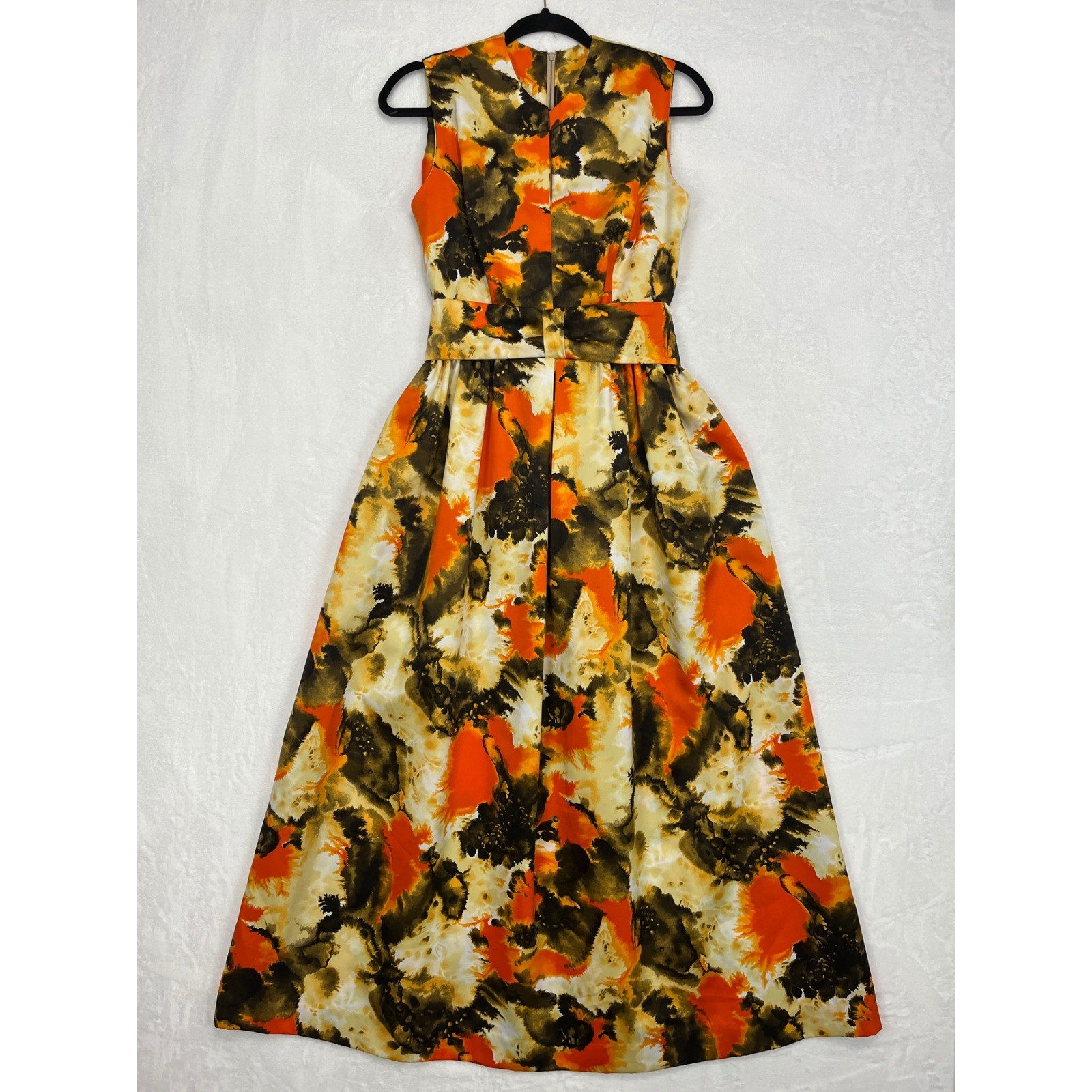Vintage Hilo Hattie Maxi Dress Size 12 Orange Brown Abstract Floral 70