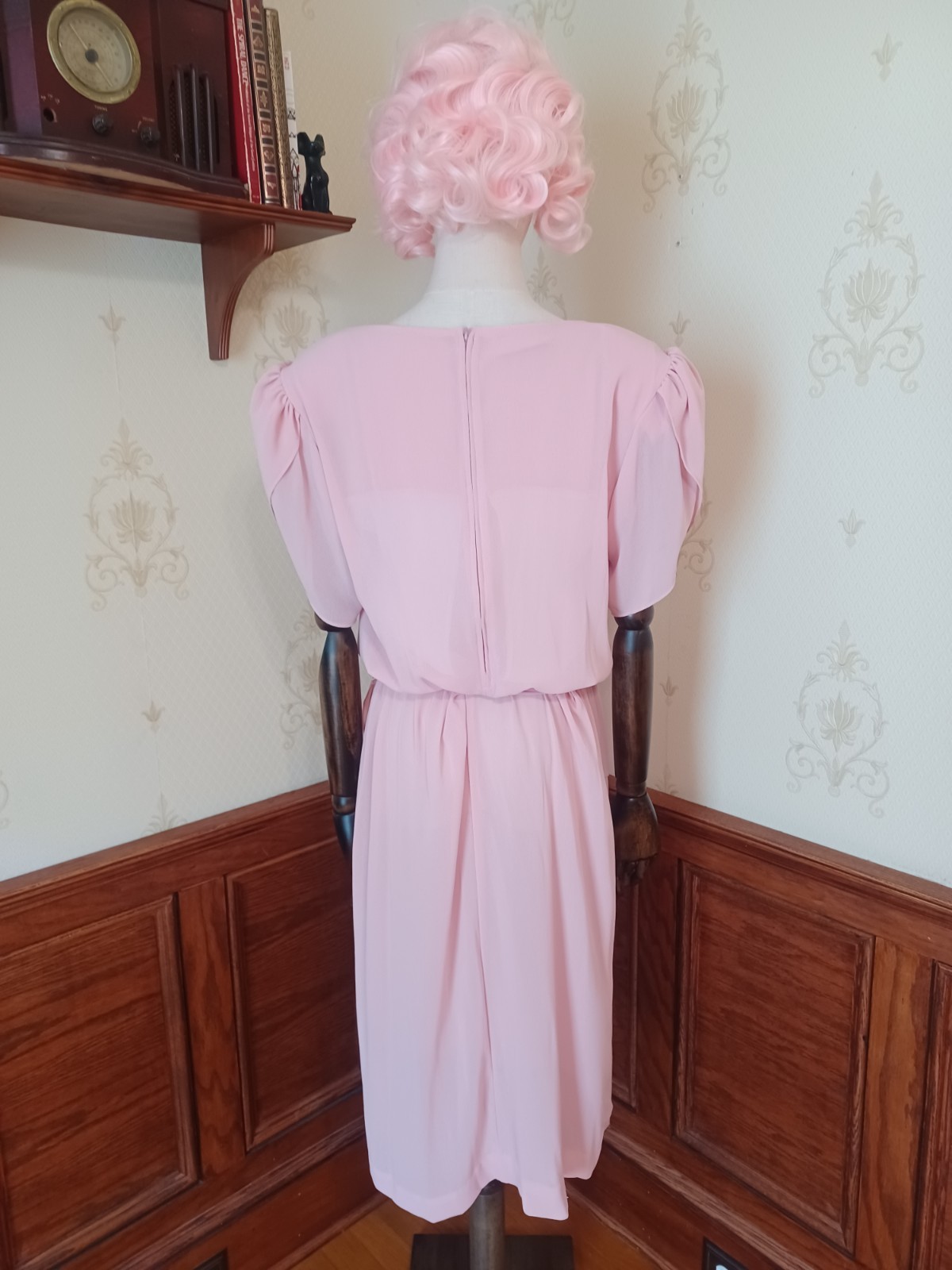 Vintage 1960s/70s Toni Todd Union-Made Pink Pearled Puff Sleeve Coquette Dress