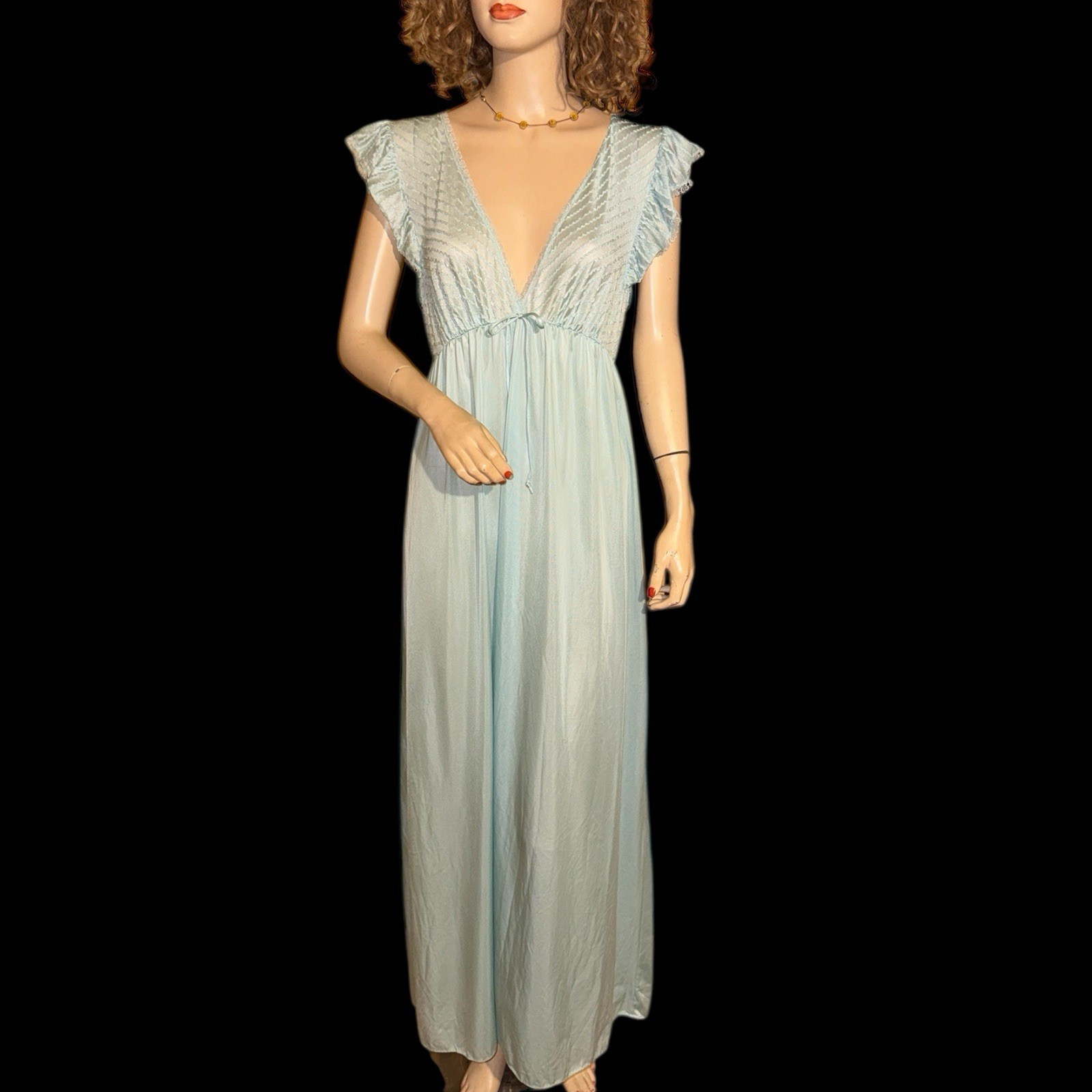 Vintage LORRAINE Long Light Aqua Nylon Nightgown Sz M