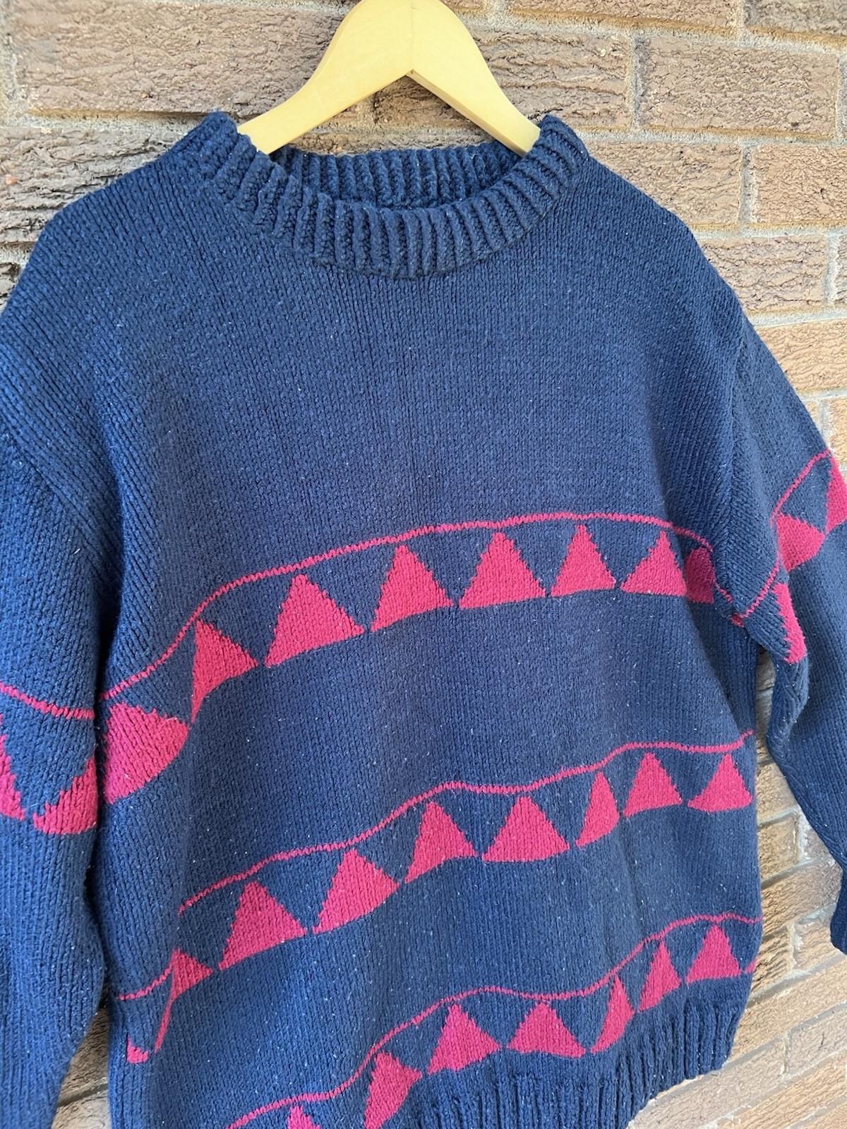 Vintage 90’s Blue & Red Aztec Western Oversized Chunky Knit Pullover Sweater Lg