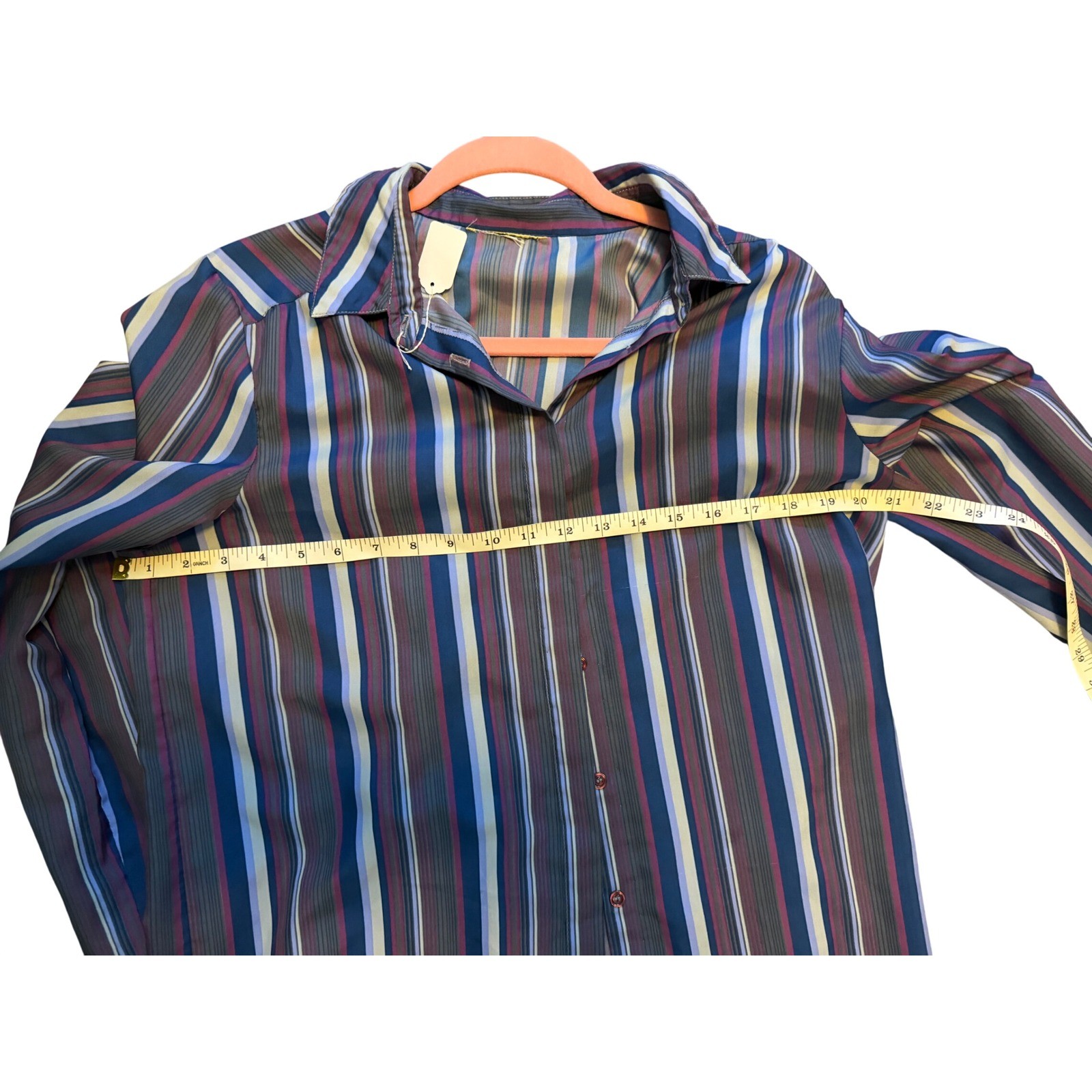 Vintage Vertical Multi Color Striped Long Sleeve Button Down Blouse Burgundy