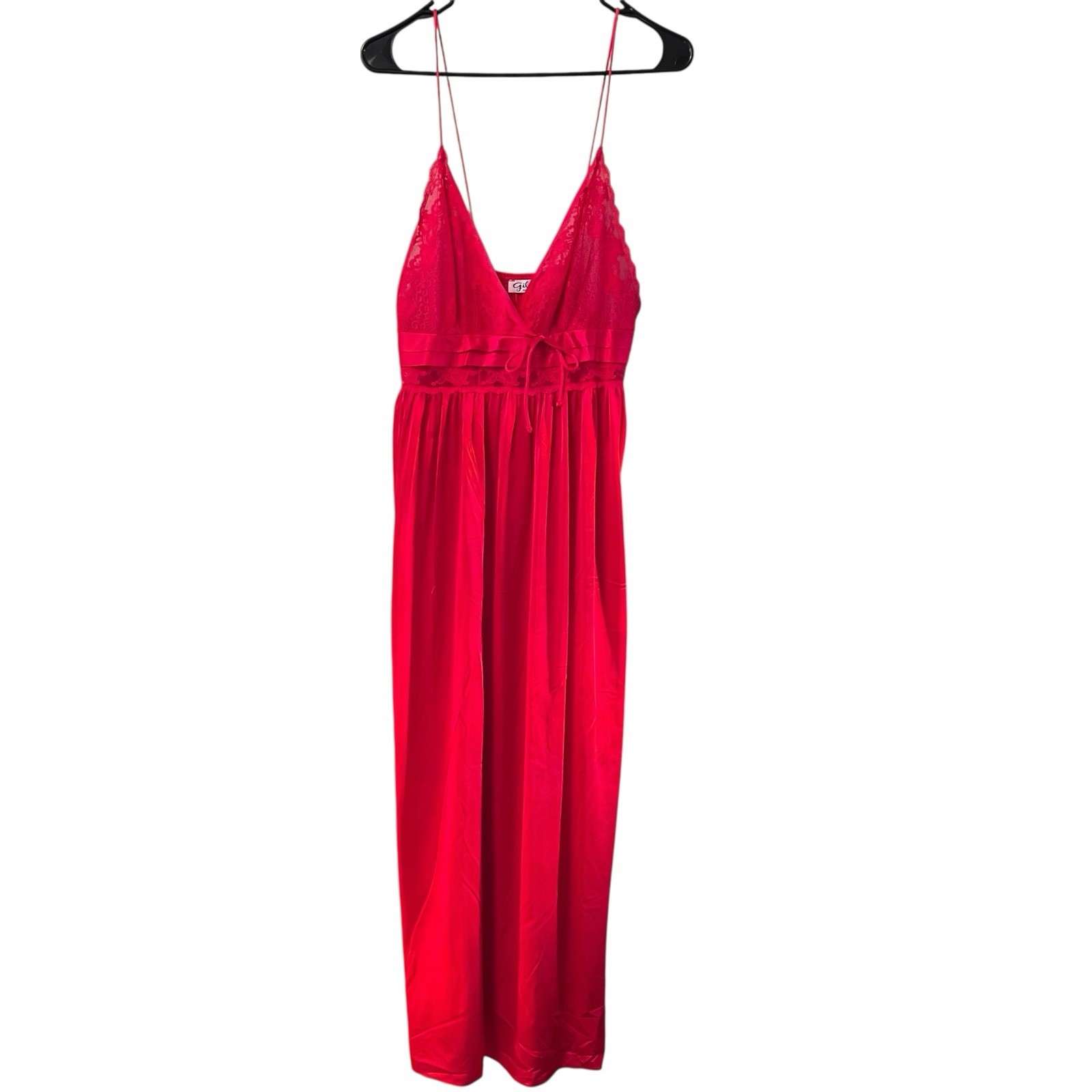 Vintage Gilead Red Satin Lace Nightgown – Size Medium – Made in USA