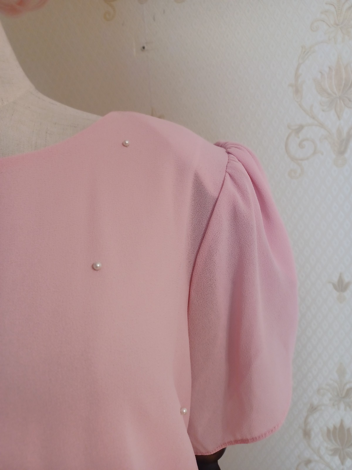 Vintage 1960s/70s Toni Todd Union-Made Pink Pearled Puff Sleeve Coquette Dress