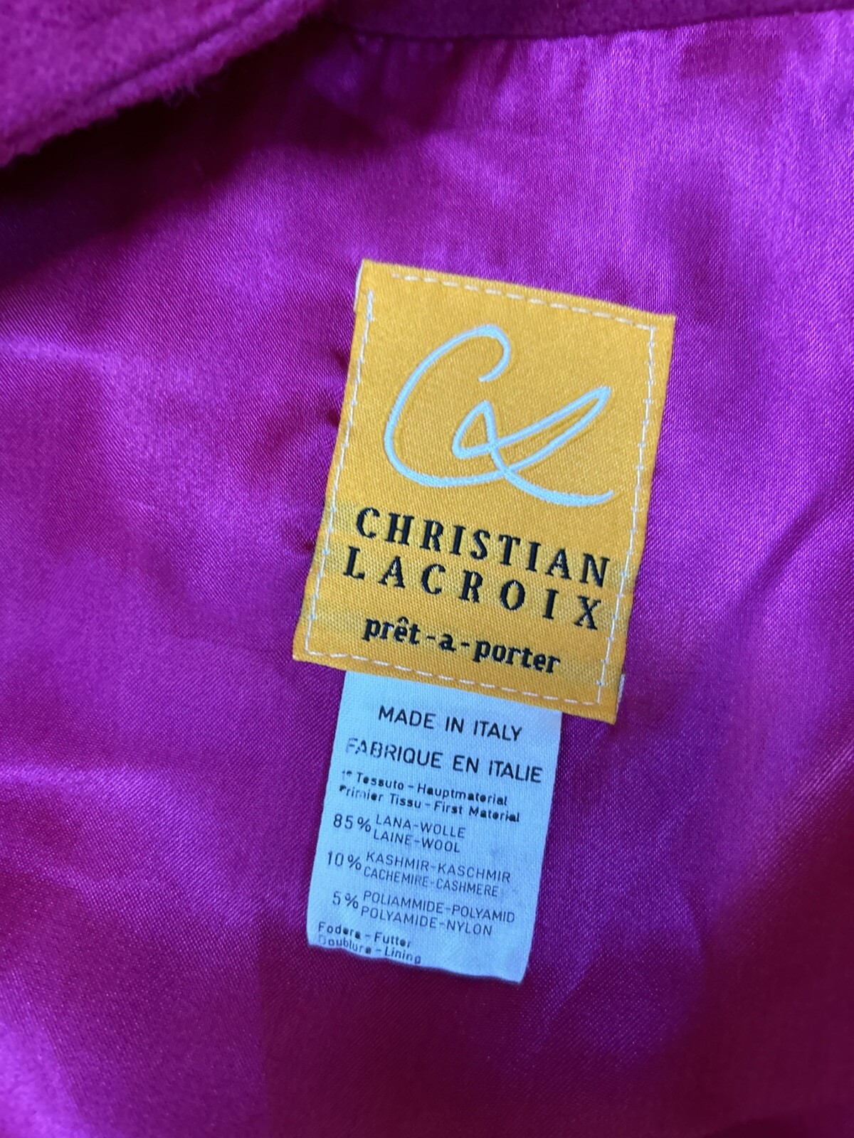 Vintage Christian Lacroix Pret-A-Porter Pink Suede Fringe Cashmere Wool Coat Sm