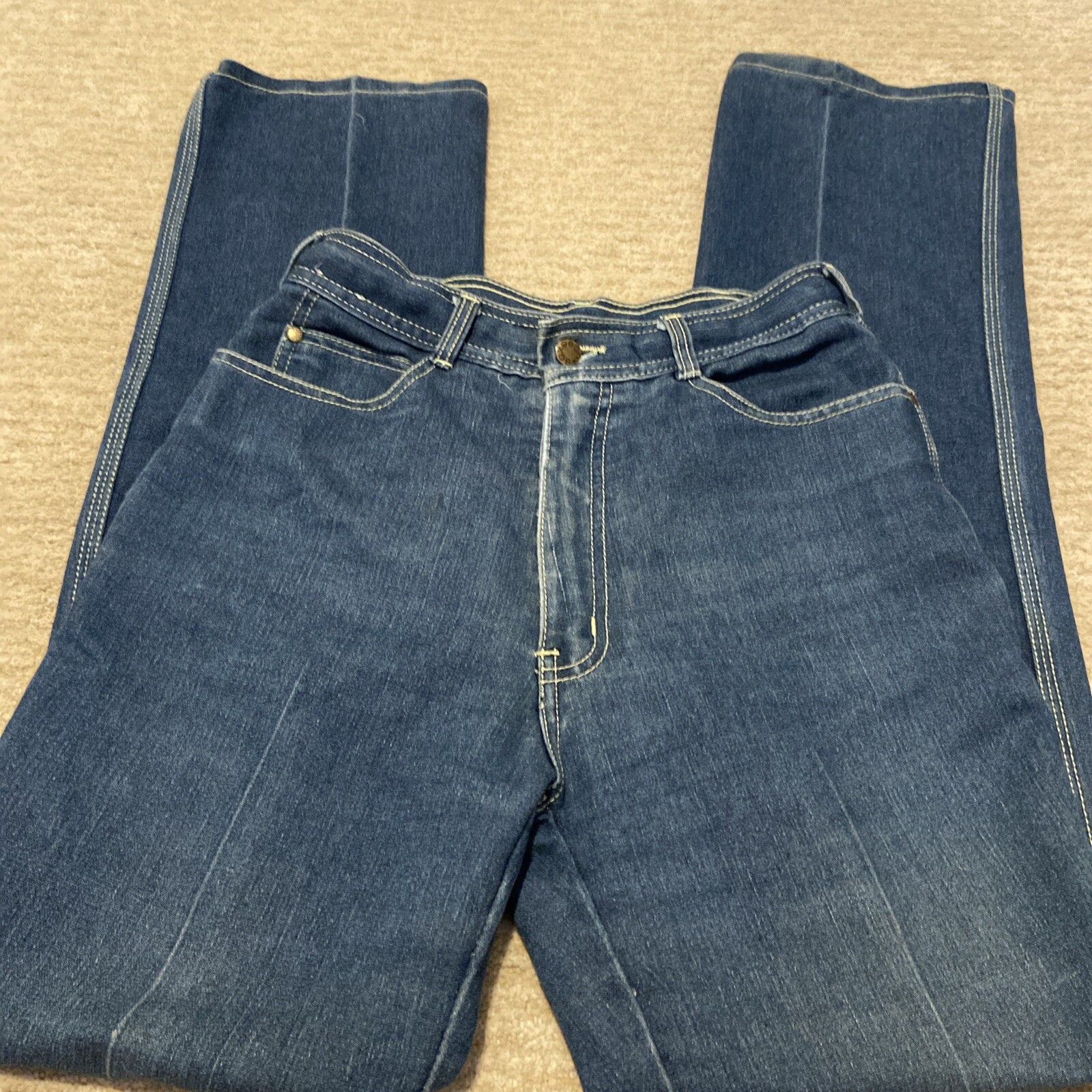 VINTAGE Saxseon Denim Patch High Rise Jeans Dallas Texas Women’s Sz 13 Western