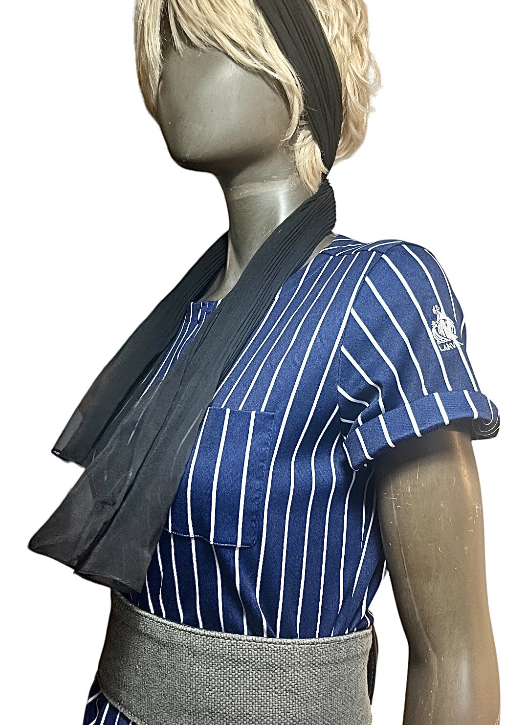 Vintage LANVIN 1970s Poly Knit French Designer Embroidered Logo Day Dress L 16