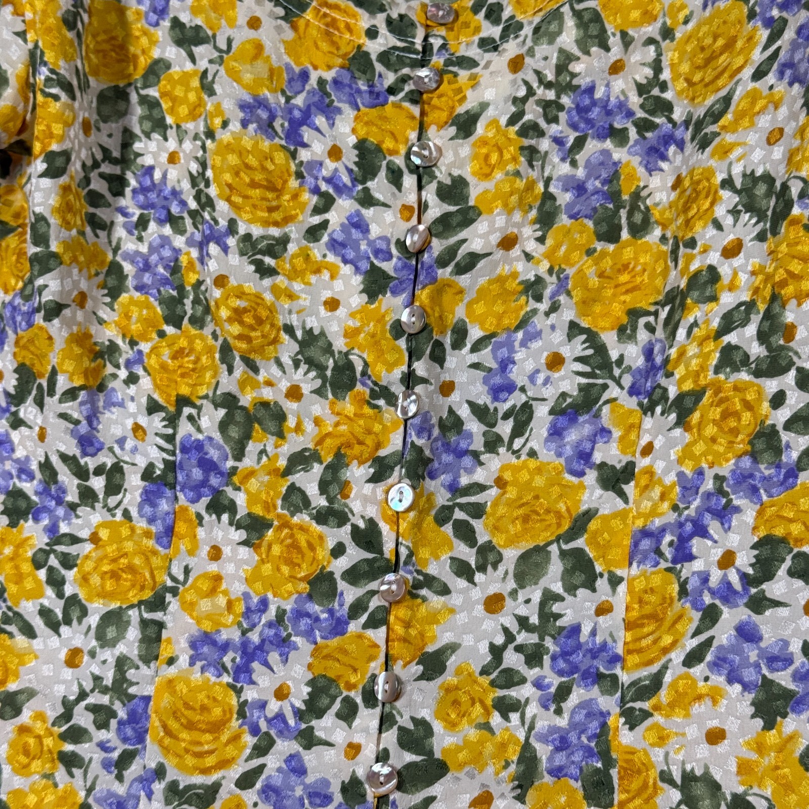 Vintage Maggy London Dress Womens 6 Yellow Button Up Pleated Romantic 80s Silk