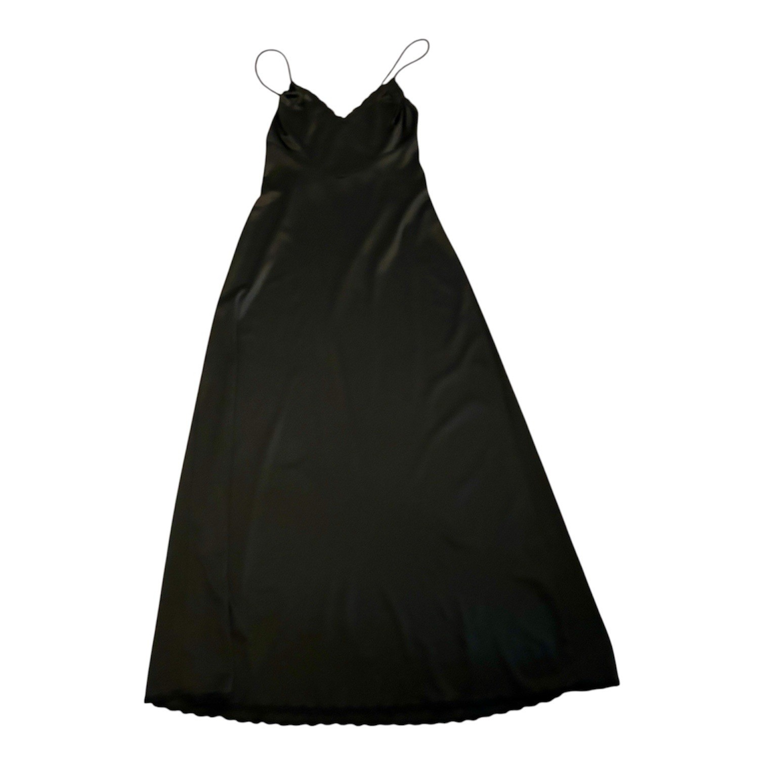1970s Vanity Fair Disco Style Black Satin Slip Spaghetti Straps Glam Nightgown