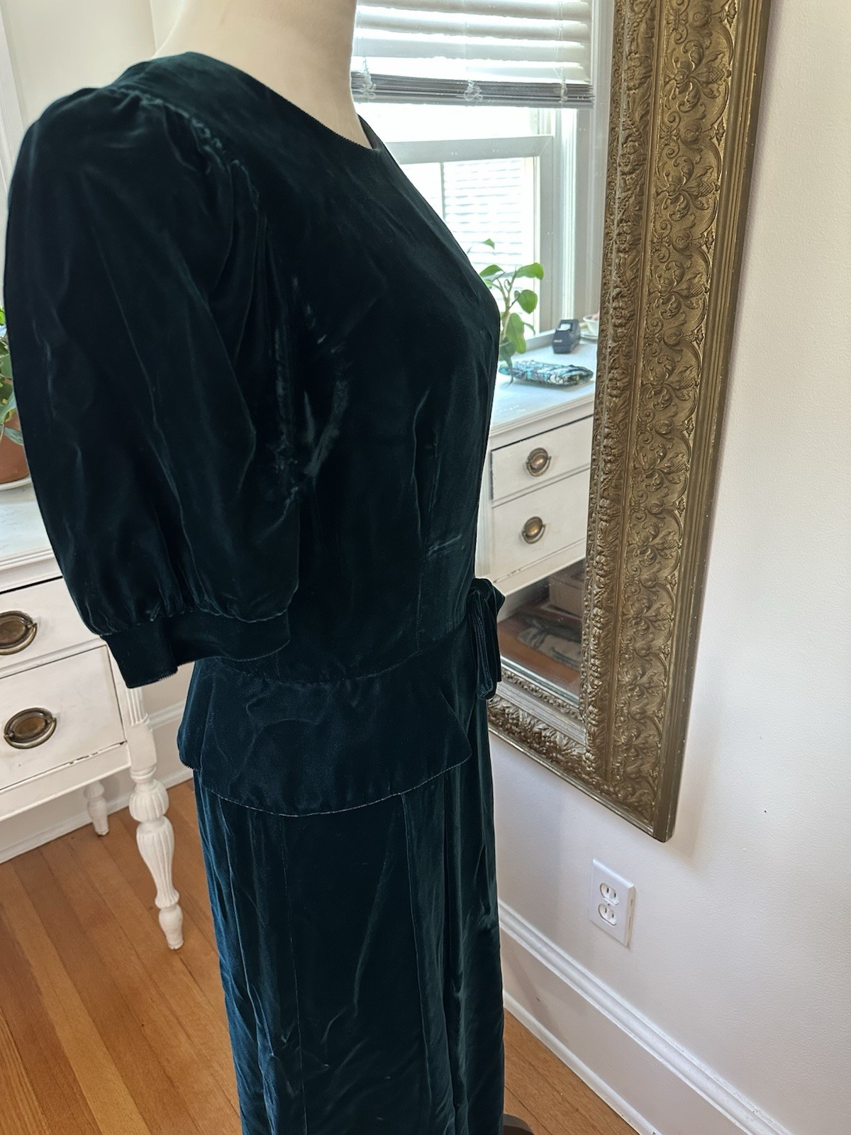 VTG Lanz Originals Dress 12 Green Velvet Midi Cottagecore 80s Modern Size 8