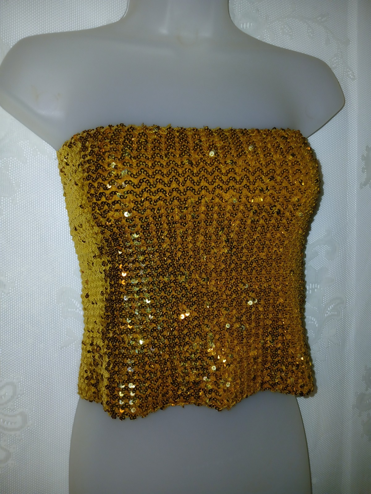 Vintage 70s Sequins Gold Tube Top Disco Club Sparkly Knit Stretch Studio 54 NYE