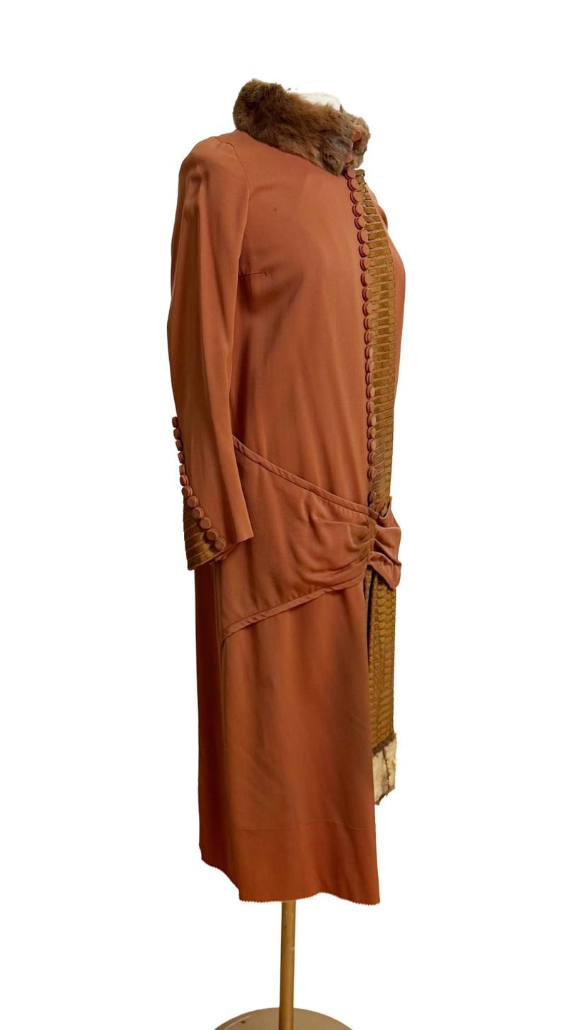 Authentic 1920s Dress / Fur Trimmed Dress / Flapper Dress / Size Medium