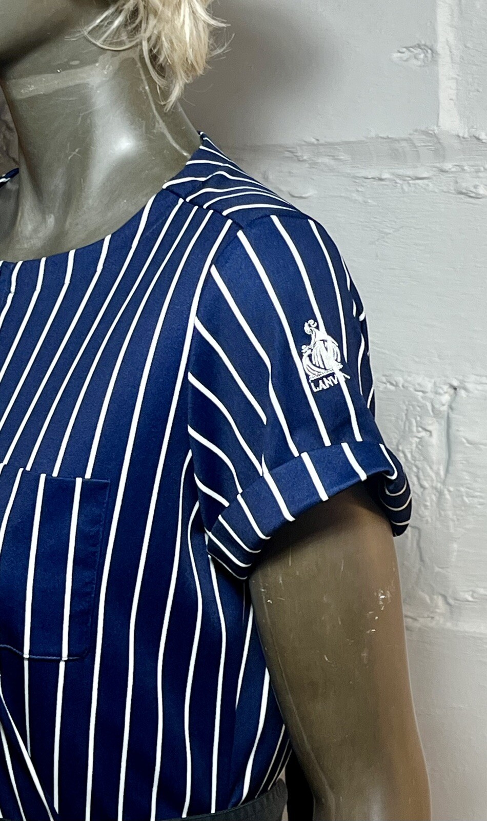 Vintage LANVIN 1970s Poly Knit French Designer Embroidered Logo Day Dress L 16
