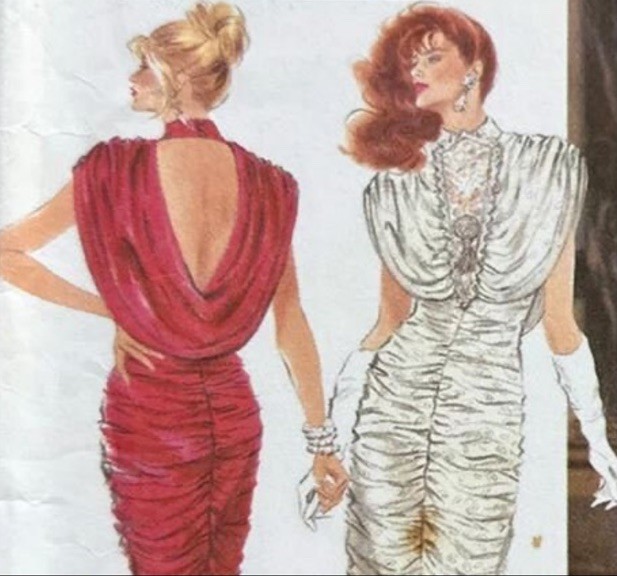 80s Prom Party Dress Sheer Bust Draped Bodycon Vamp Glam Disco Glam Cobalt Blue