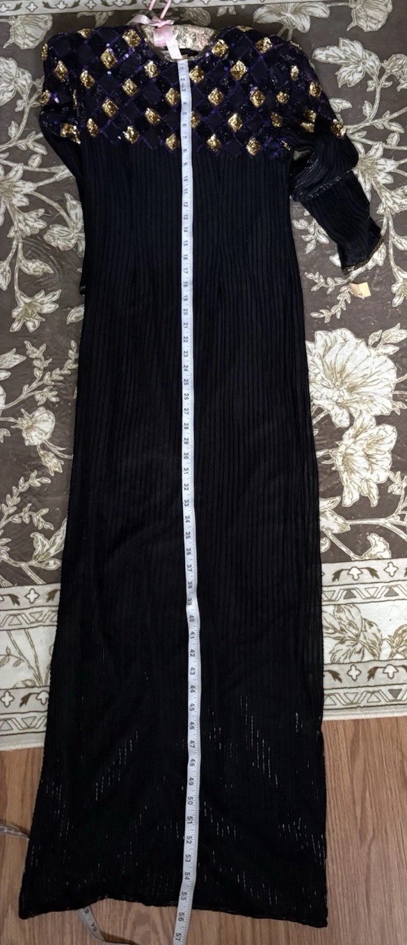 SCALA Vintage Silk black beaded Maxi Dress size medium
