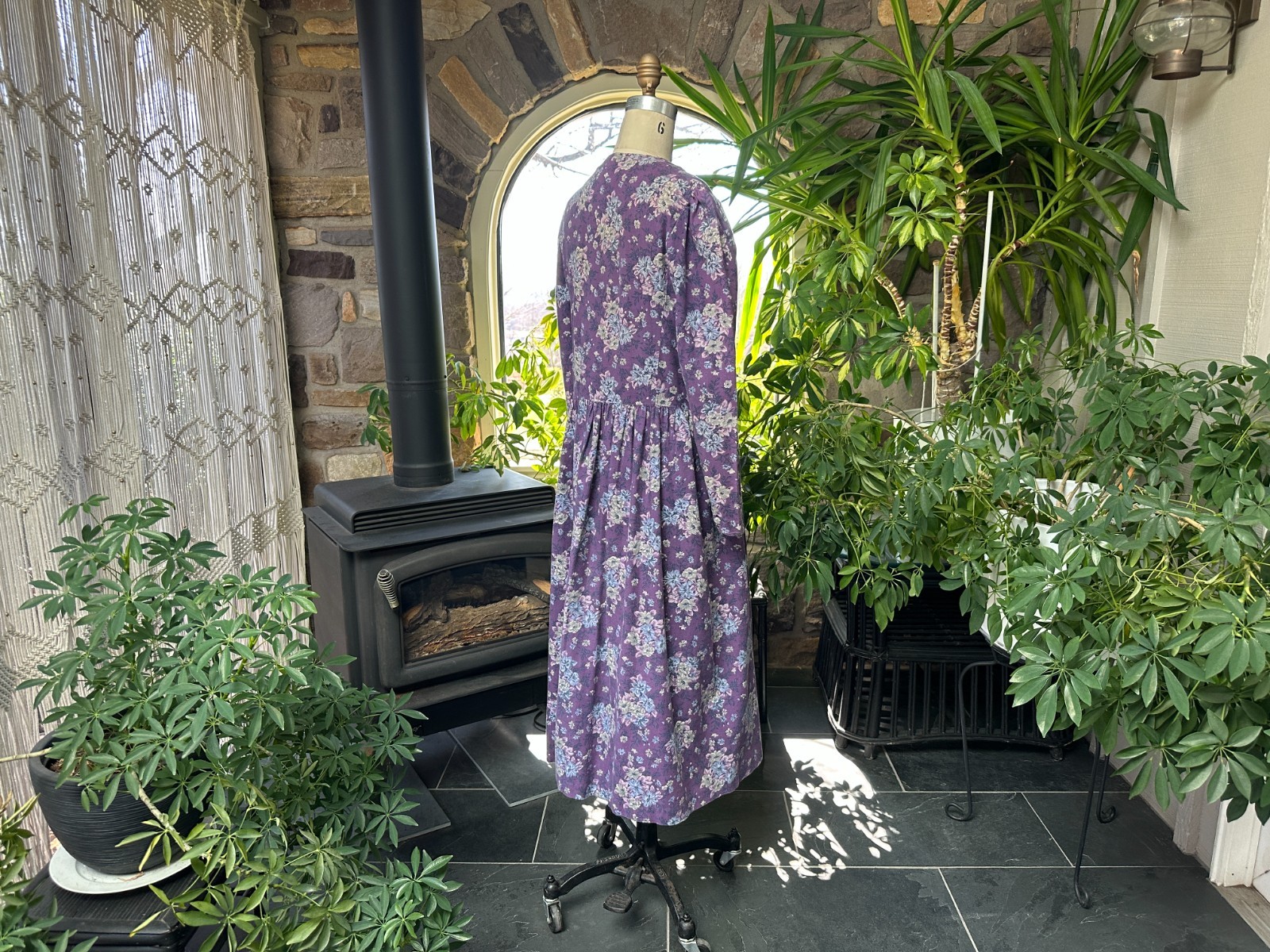 Vintage 1980s Laura Ashley Muted Purples and Gray Ditsy Floral Cotton Wool Dress