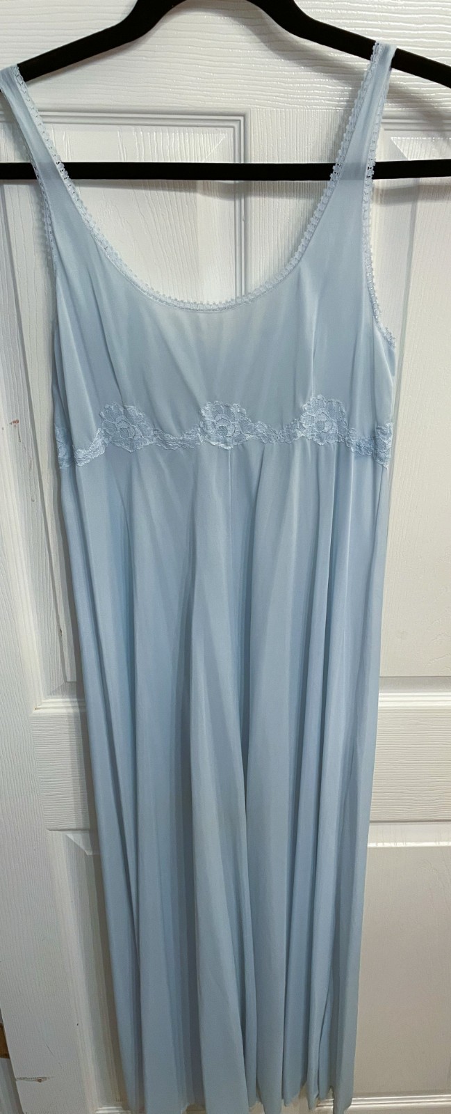 Vintage Nylon Nightgown Baby Blue Embroidery Lace Accent Size 44 Sissy