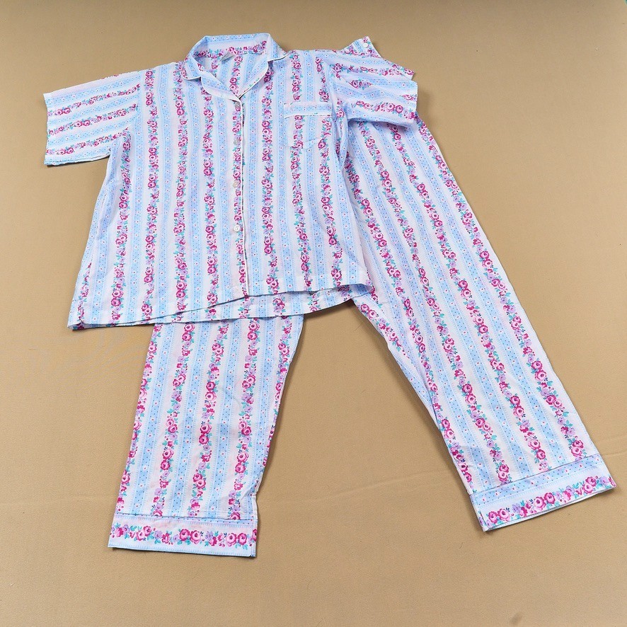 Vintage Carole Pajama Set Womens M Floral Short Sleeve Top Pants Cotton Blend