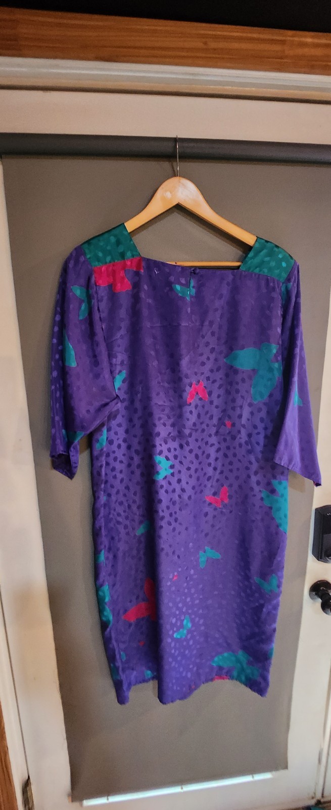 Vintage 80s Acquisition Size 8 M Gray Black Shift Dress Kaftan Sleeves New Wave