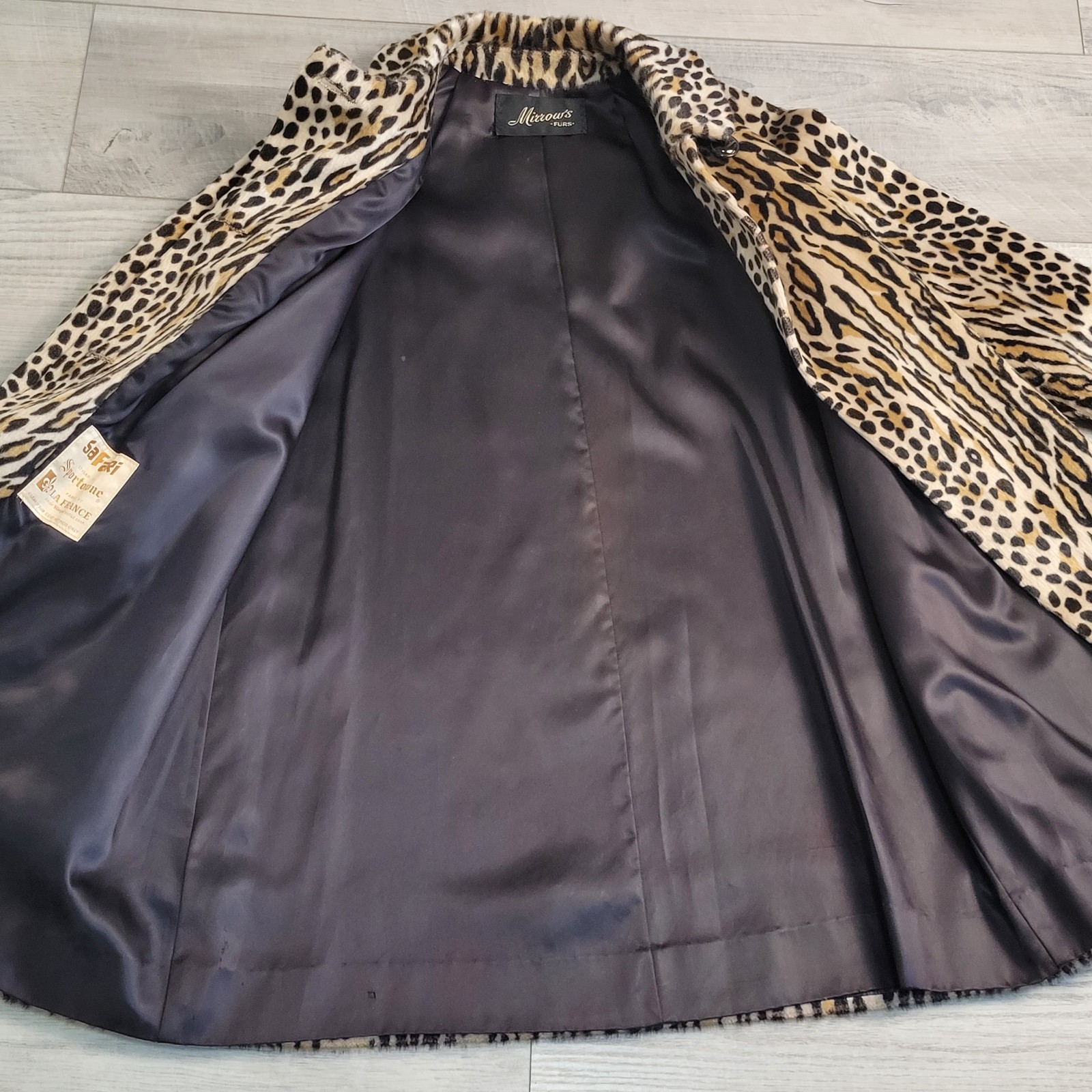 Vintage 1960s Safari Sportowne Leopard Faux Fur Coat La France Women’s Sm/Med