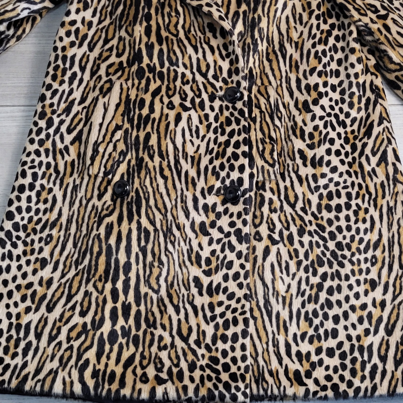 Vintage 1960s Safari Sportowne Leopard Faux Fur Coat La France Women’s Sm/Med