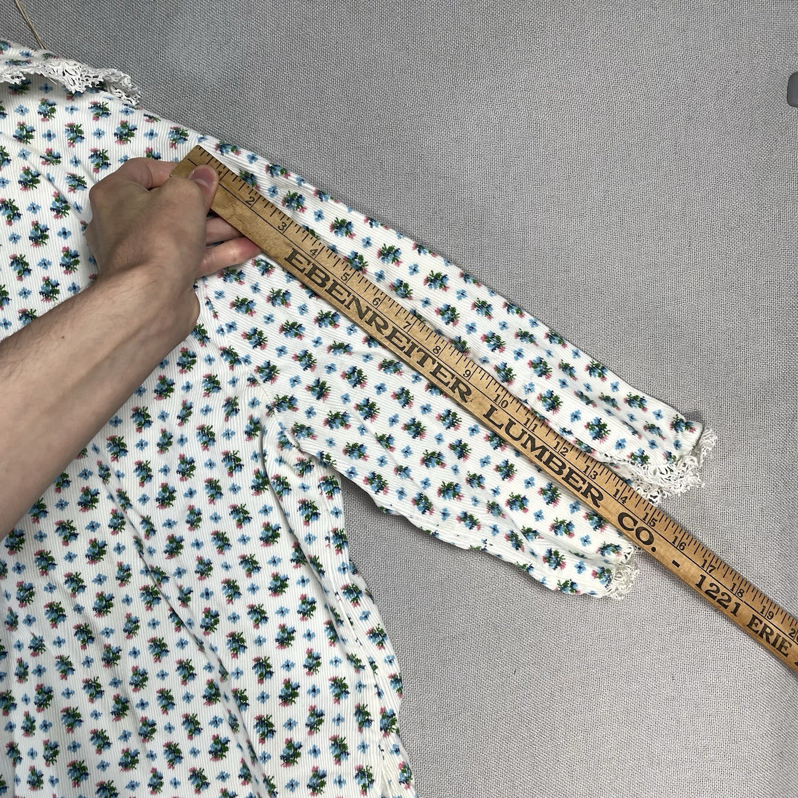 VINTAGE 50s Janet Lynn House Dress Womens Size Small Floral Corduroy Cotton