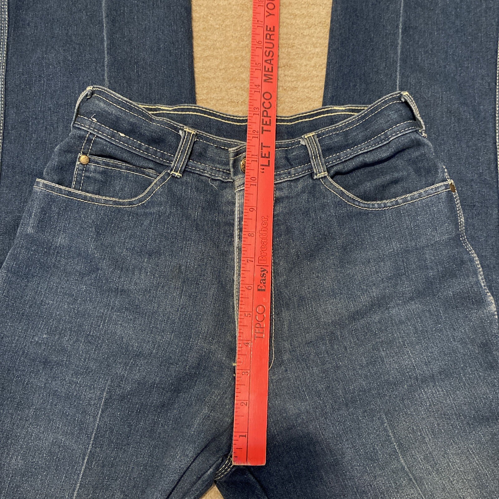 VINTAGE Saxseon Denim Patch High Rise Jeans Dallas Texas Women’s Sz 13 Western