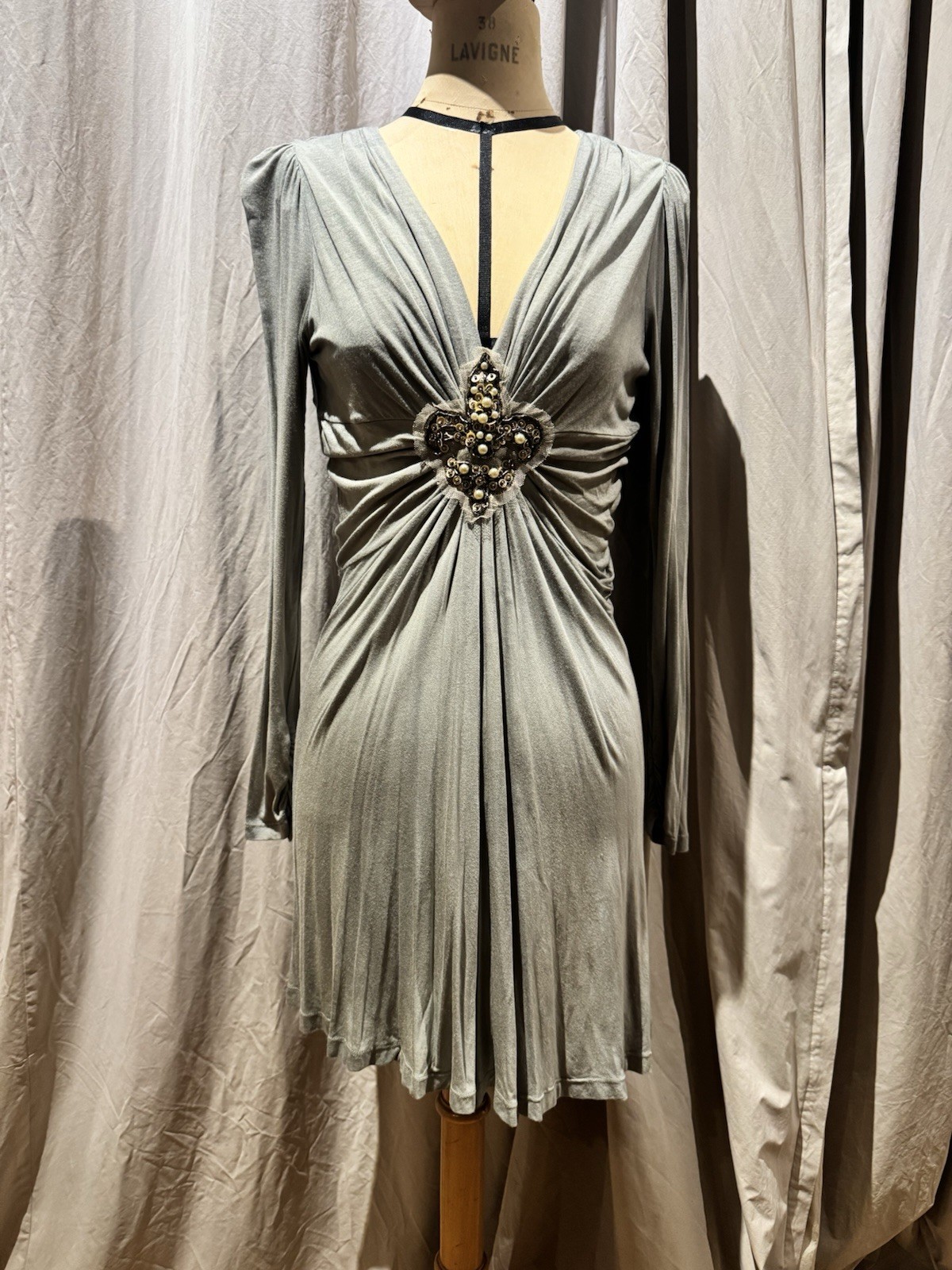 Ann Ferriday VTG Stock Fleur -De -Lis Beaded Jersey Dress S/M