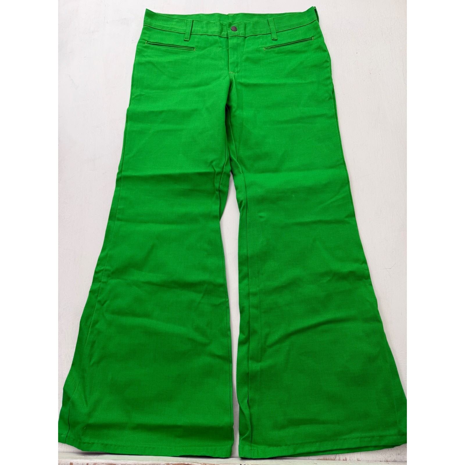 Vintage JCPenney Fashions Green Bell Bottom Flare Pants 70s Talon Zip 36×31