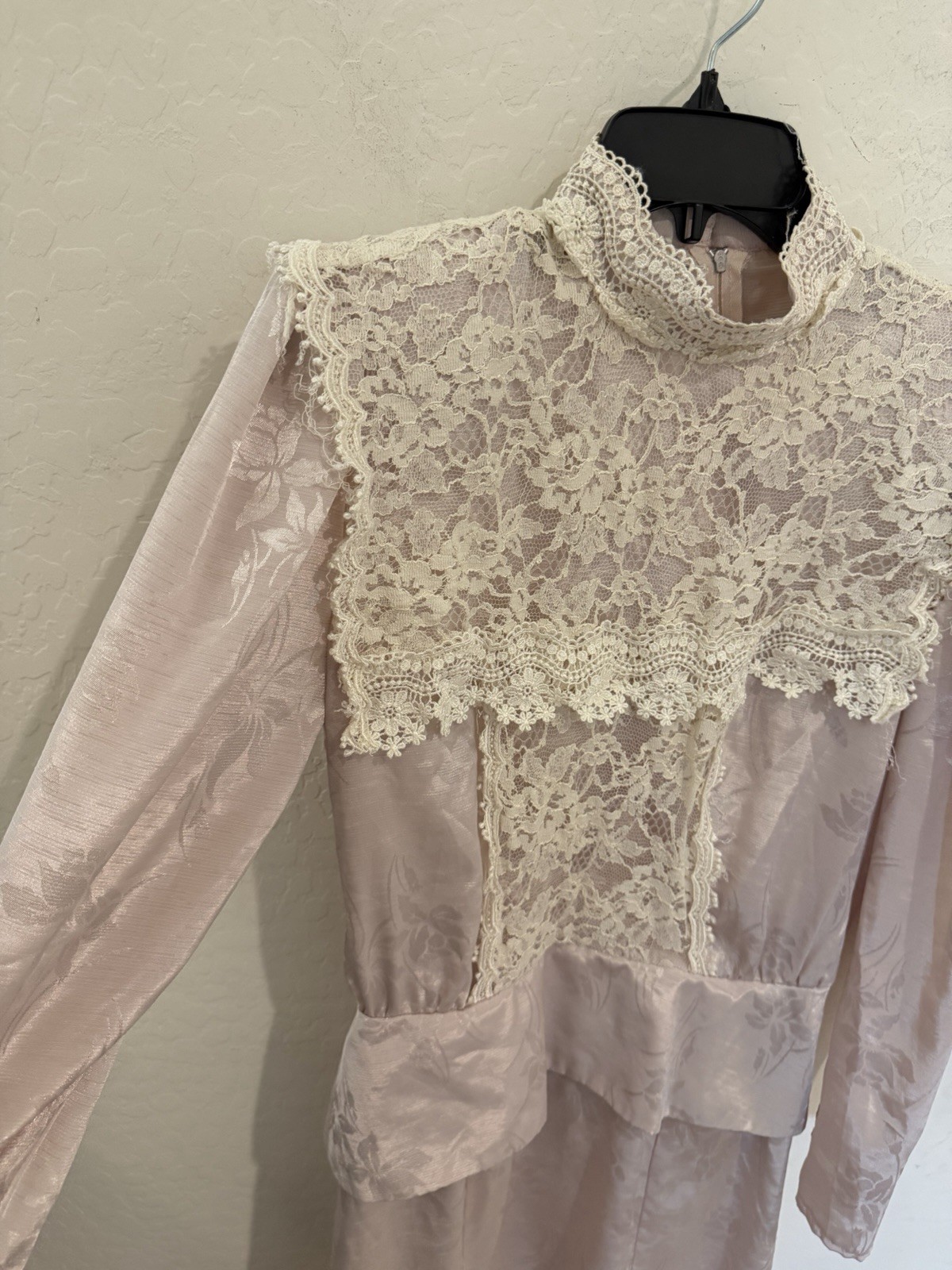 Vintage 80’s Scott McClintock Gunne Sax Pink Edwardian Damask LS Dress Lace 10