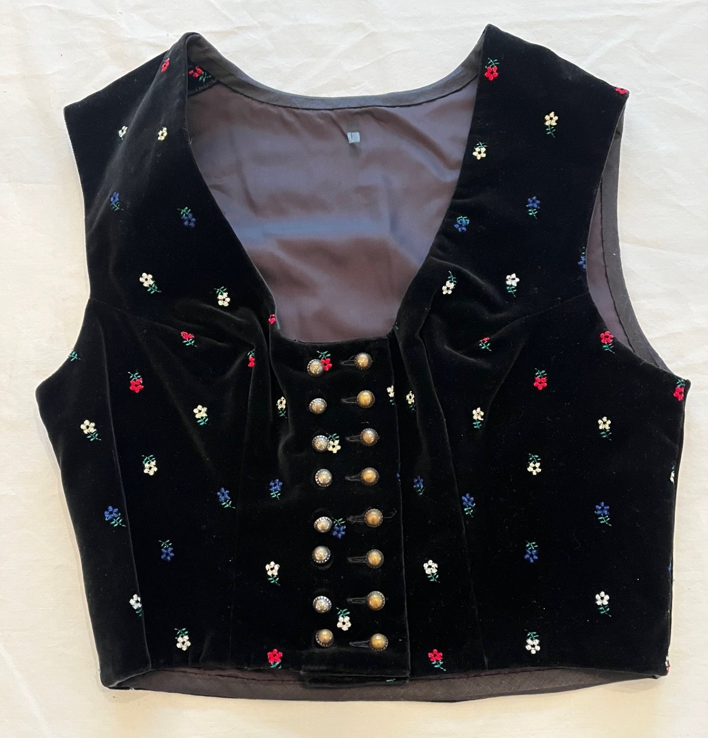 Vintage Dark Blue Handmade Traditional Velvet Vest Bavarian Trachtenweste