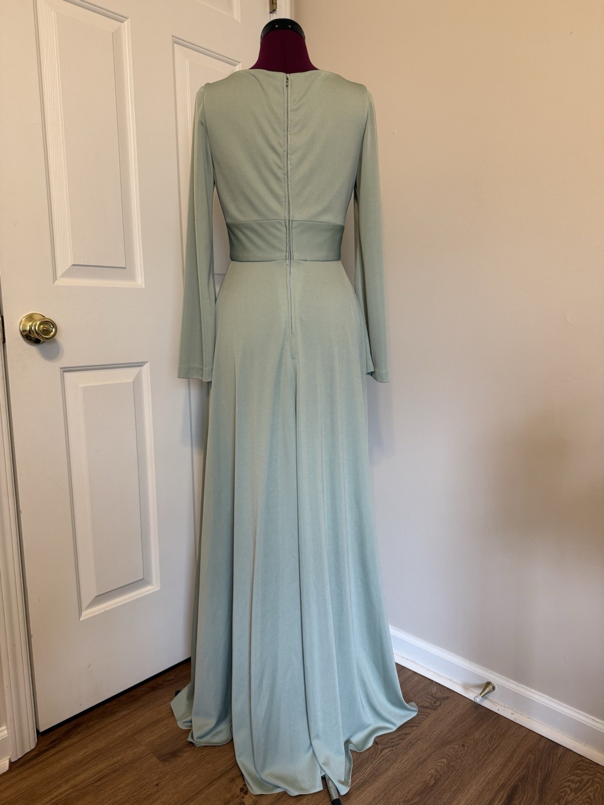 Vtg 1970’s Eva Gabor Look By Estevez Green Bellsleeve Maxi Gown Sz 12
