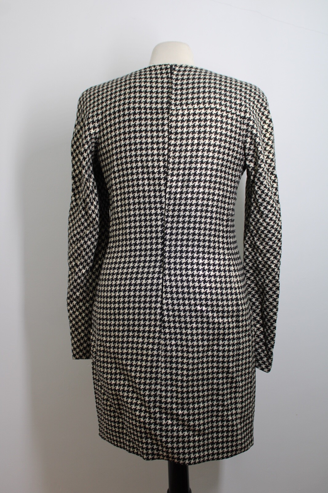 Vtg Mila Schon 42 Gold Black Long Sleeve Sheath Dress Cotton Wool 36″ Bust