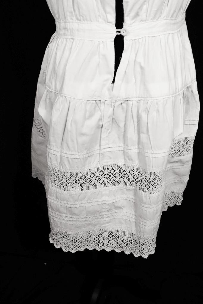 French Antique Edwardian White Cotton Slip Hand Embroidered Lace Trim M Exc Cond