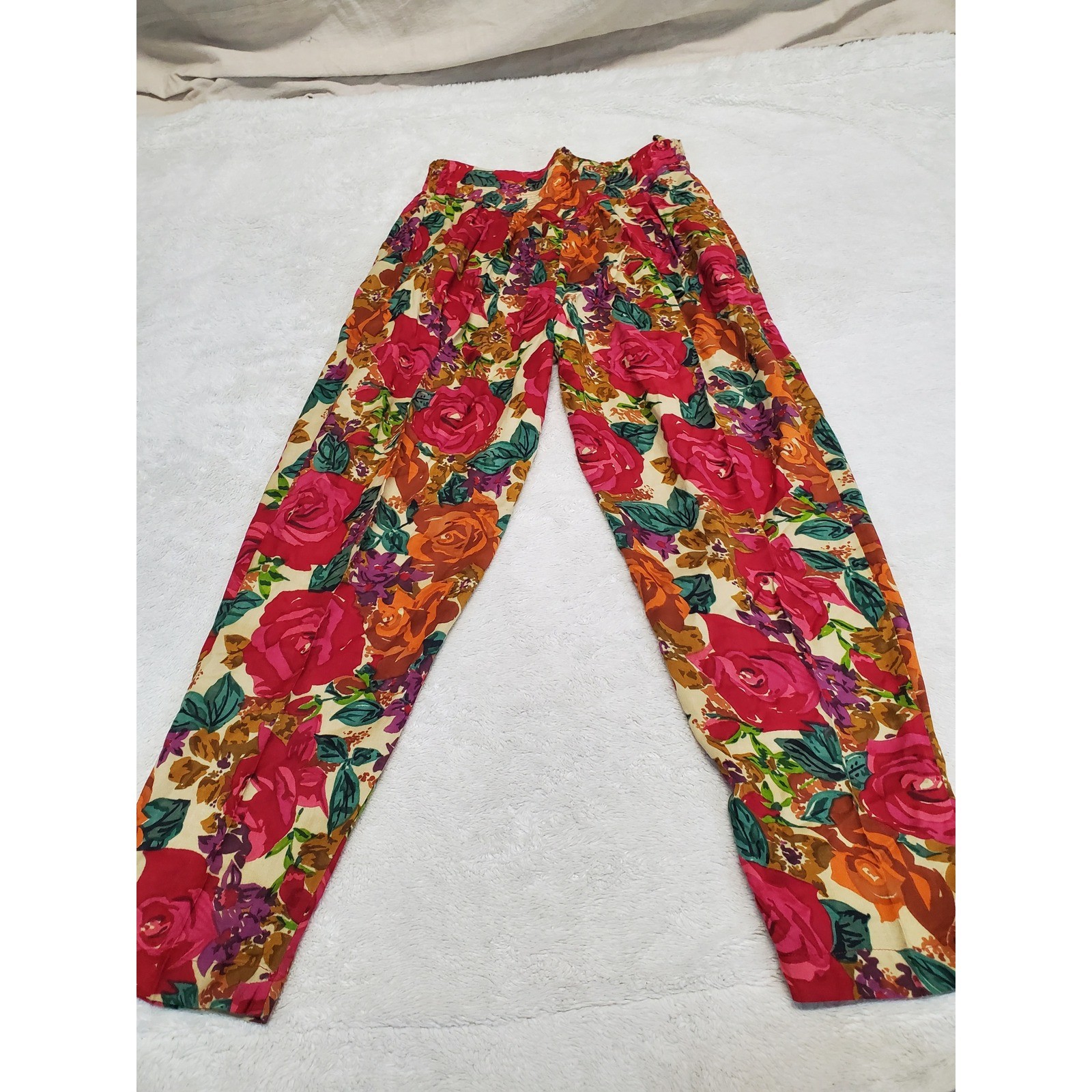 Vintage Floral Print High Rise Waist Tapered Pants Medium Grandma Retro Artsy