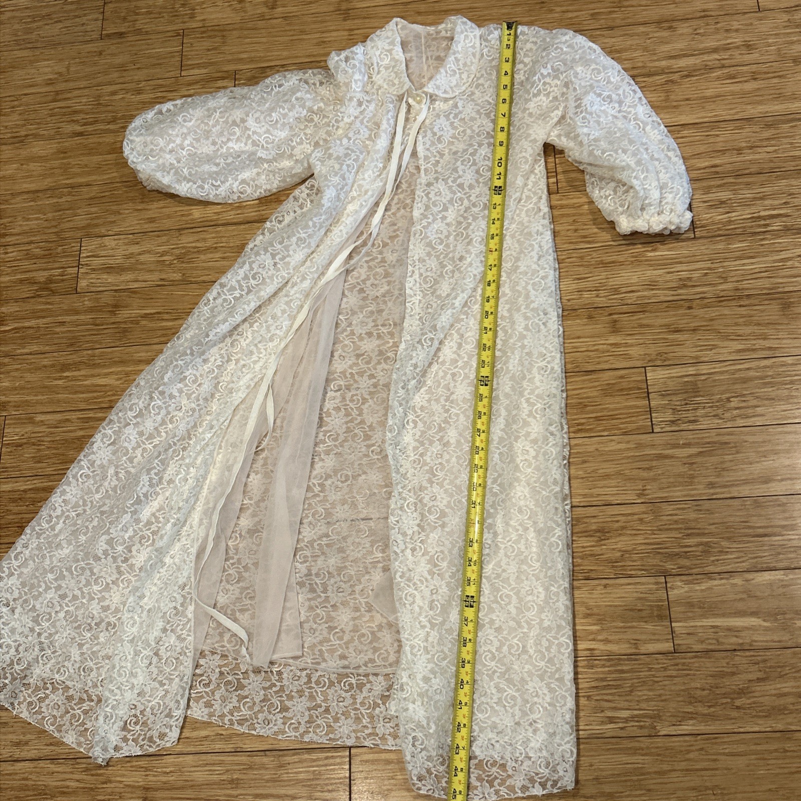 Vintage Radcliffe Women’s M Ivory Peignoir Lingerie Gown Robe Set Lace Nylon