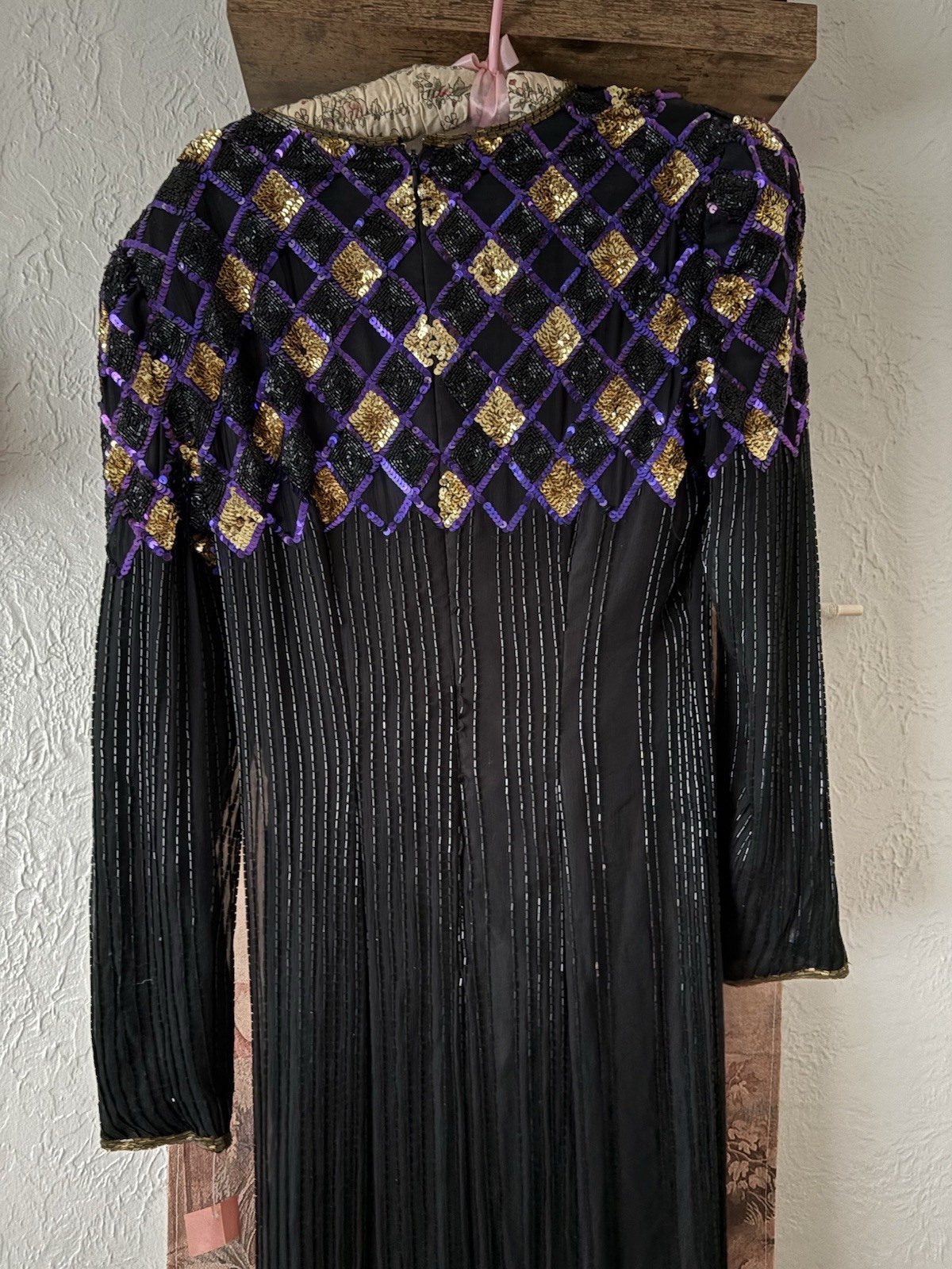 SCALA Vintage Silk black beaded Maxi Dress size medium