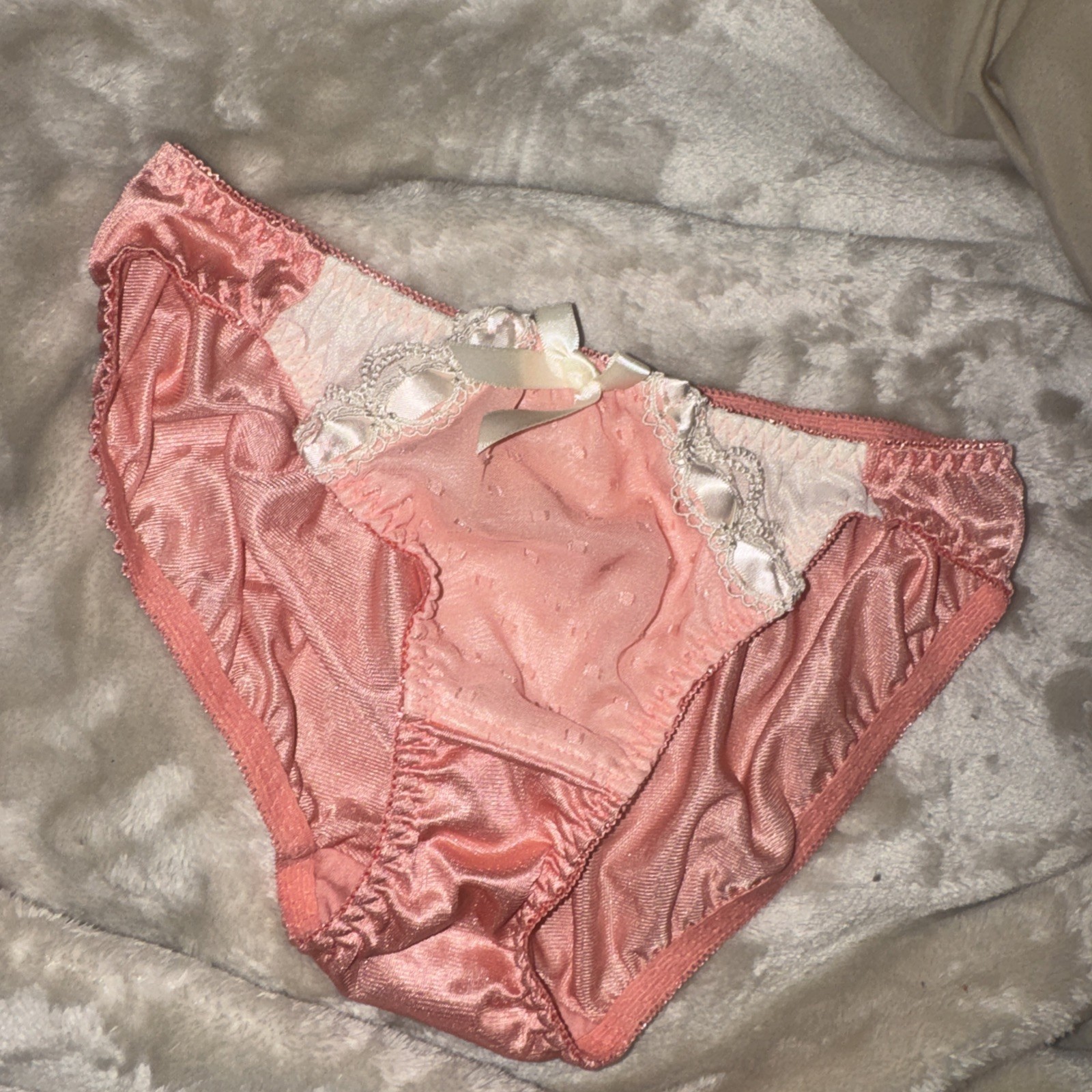 Vintage tutu Anna peach Cream Lace Bow Panties Size XS Bikini Panty