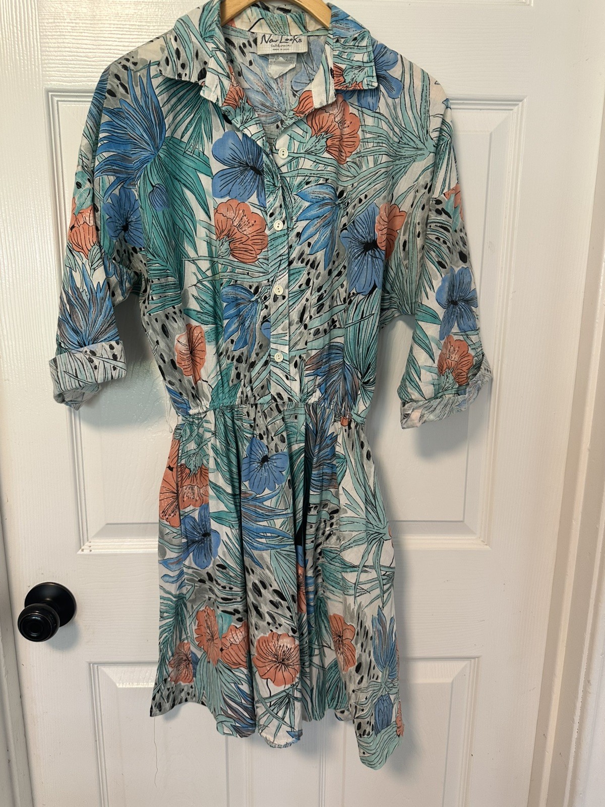 Vintage New Looks California floral Print Dress Rockabilly USA Made withpockets