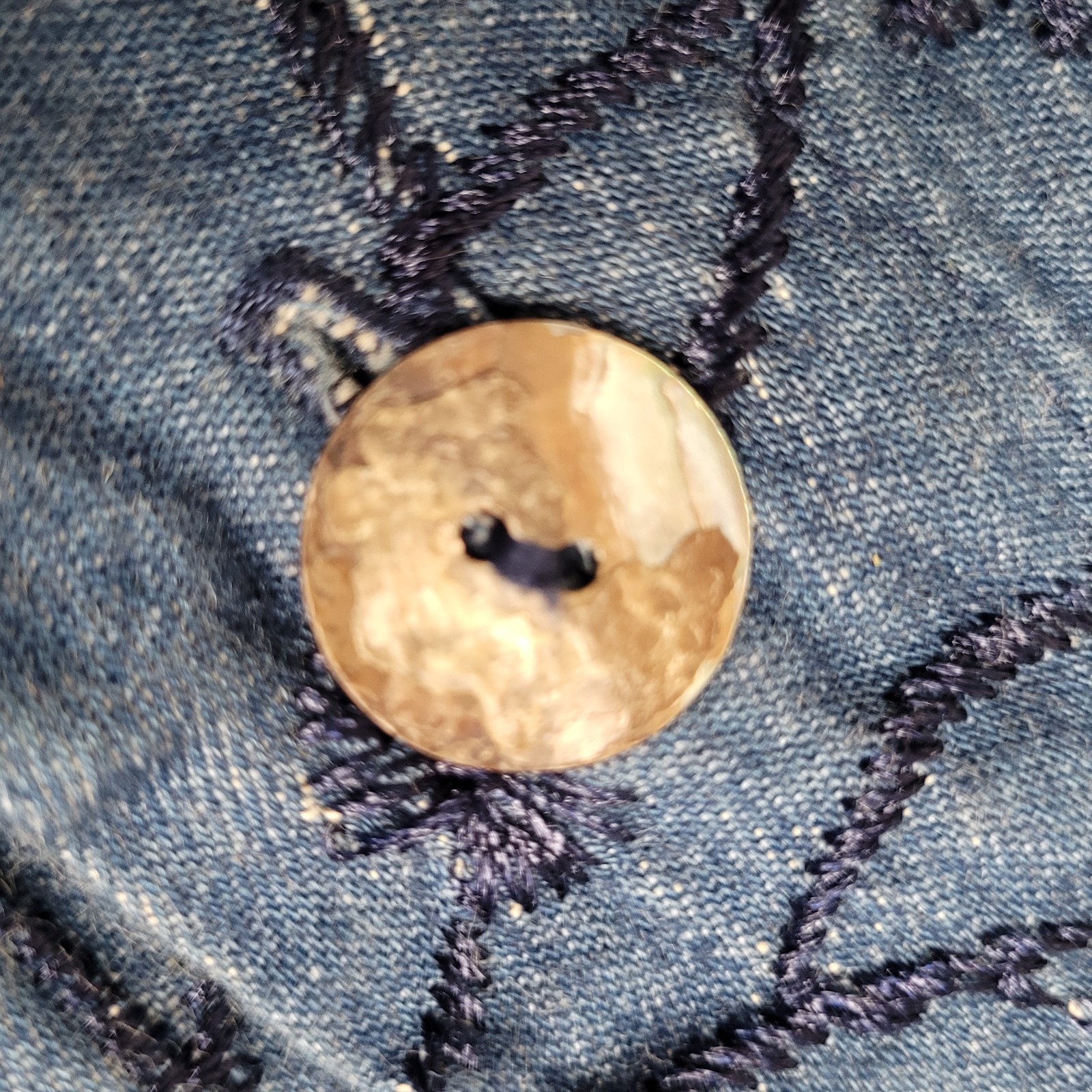 Vintage Gene Ewin BIS Shirt Womens M Wrinkled Rich Denim Embroidered 90’s USA