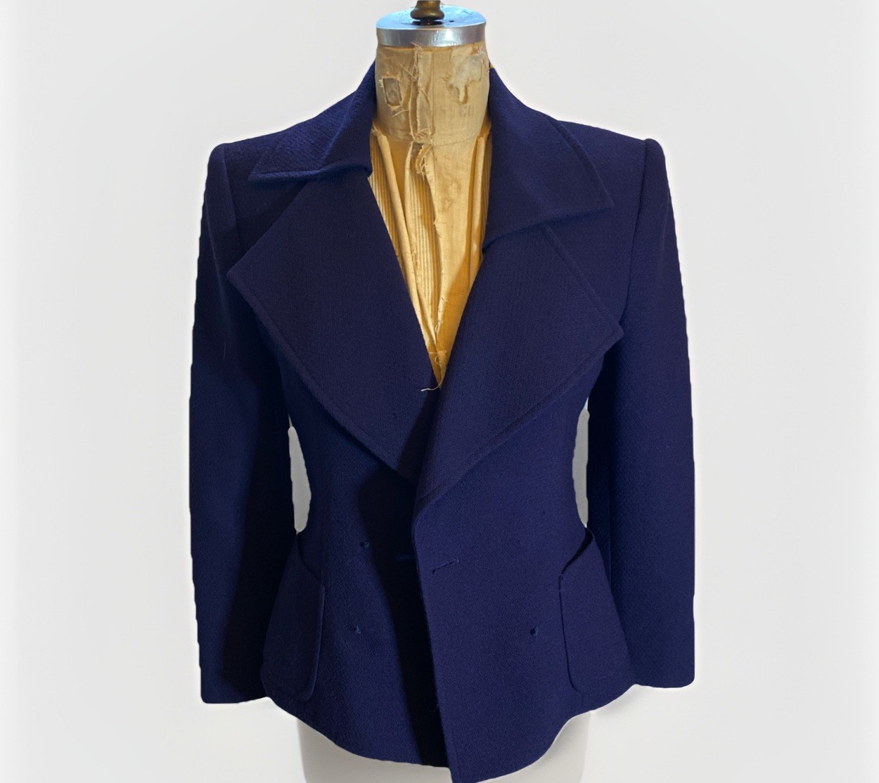 Vintage 80s 90s Christian Lacroix Navy Wool 2 Pc. Skirt Suit *missing Buttons*