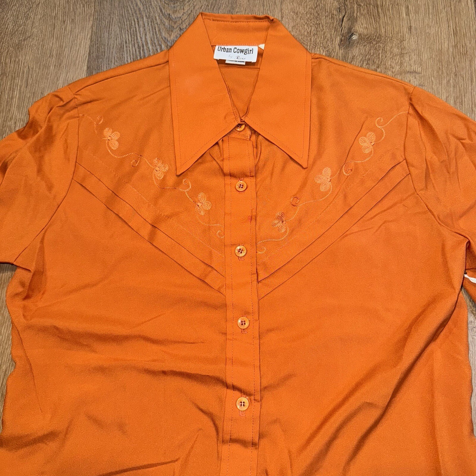 Vtg Urban Cowgirl Western Shirt Womens Rockabilly 60s 70s Polyester Disco 11 12