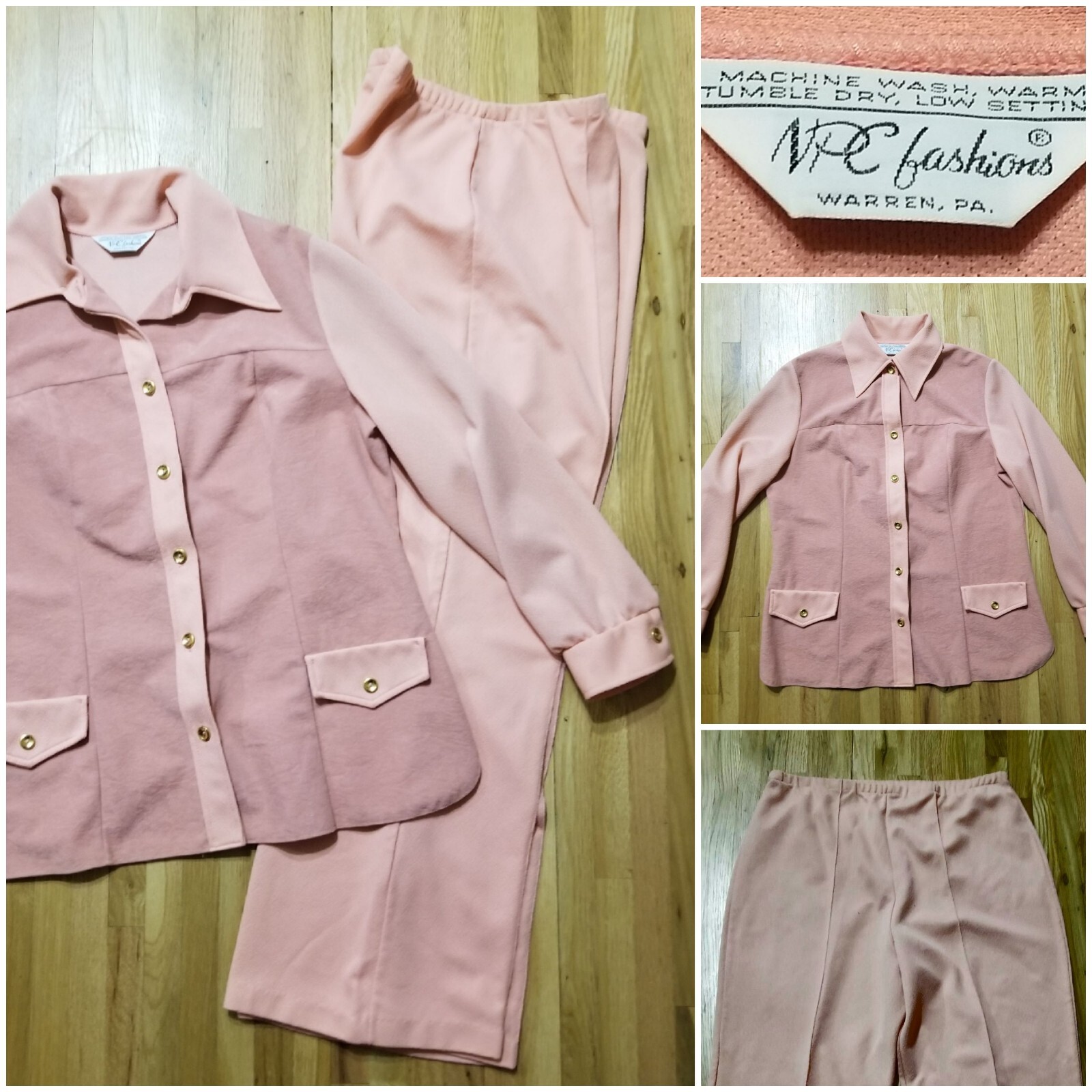 Vintage 1970s NPC FASHIONS Pant Suit Size 17/18 Womens Peach Double Knit Set
