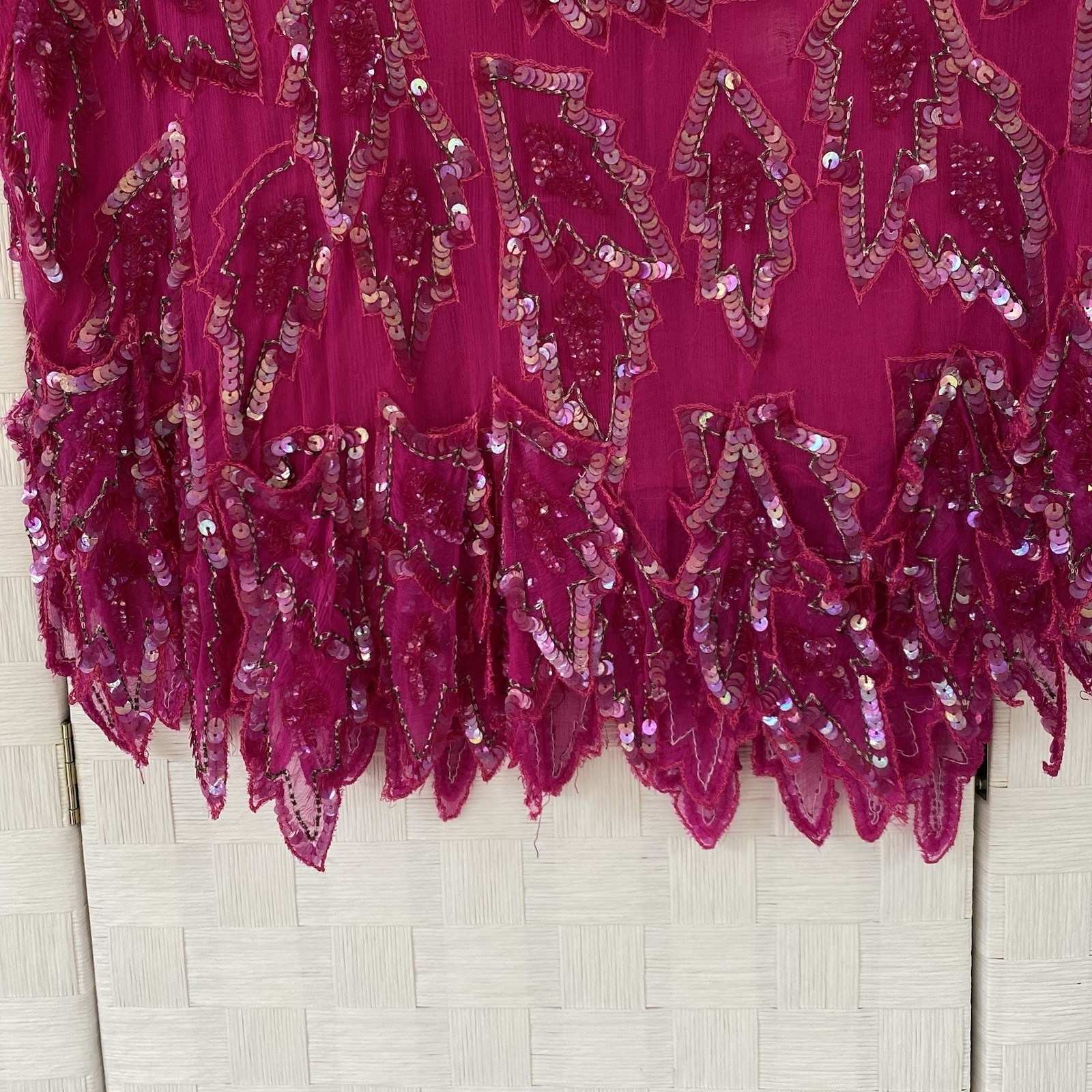 Royal Feelings Audrey Jones Skirt Set Women M Magenta Silk Sequin Beaded Vintage