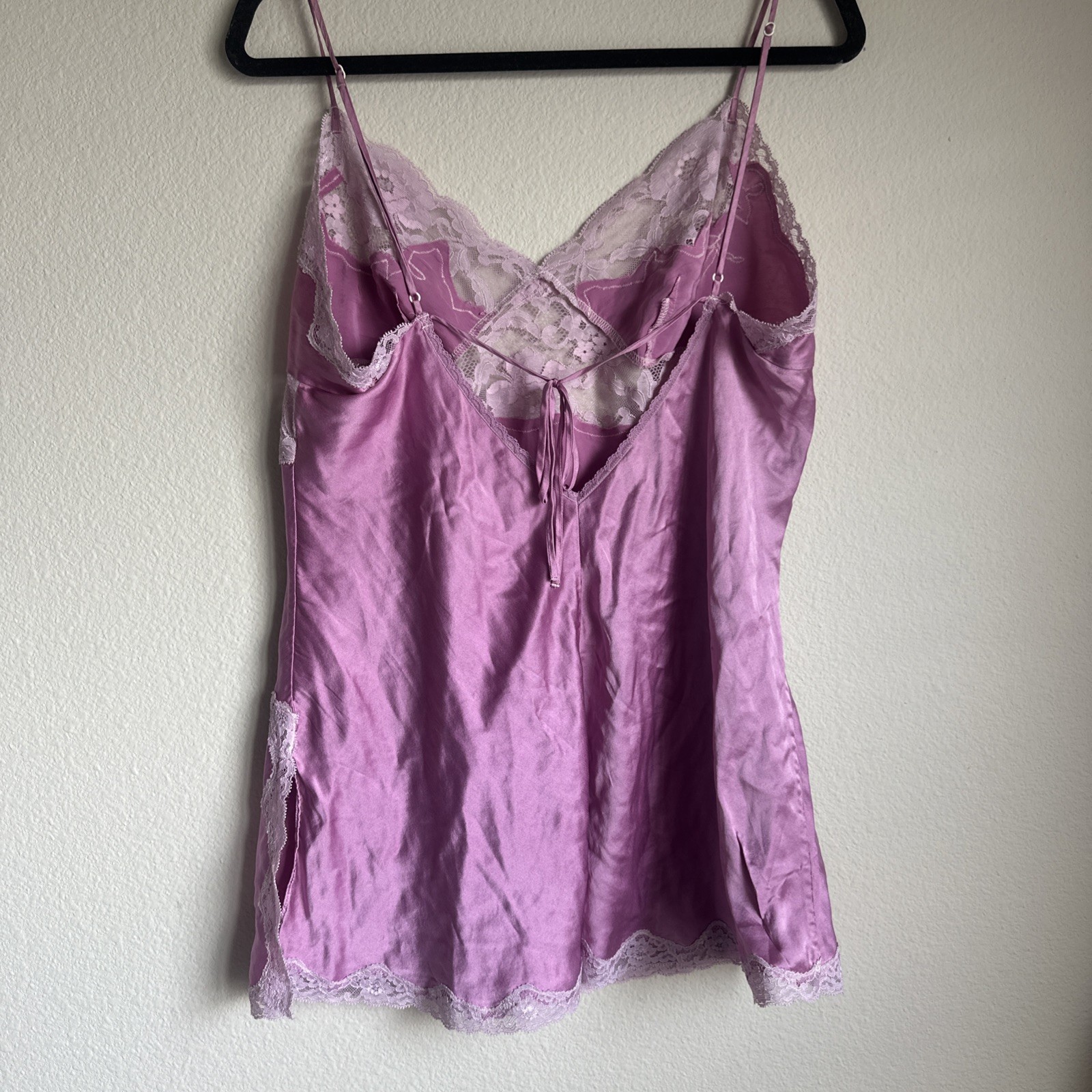 Y2K Victoria’s Secret 100% Silk Slip Dress Pink Lace Chemise L Dainty Fairy