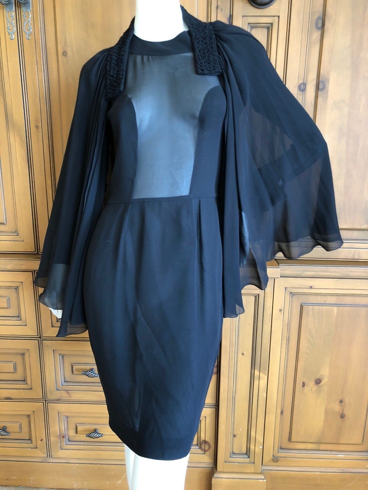 TO DIE FOR Christian Lacroix Lux Sheer Black Silk Cocktail Dress with Cape
