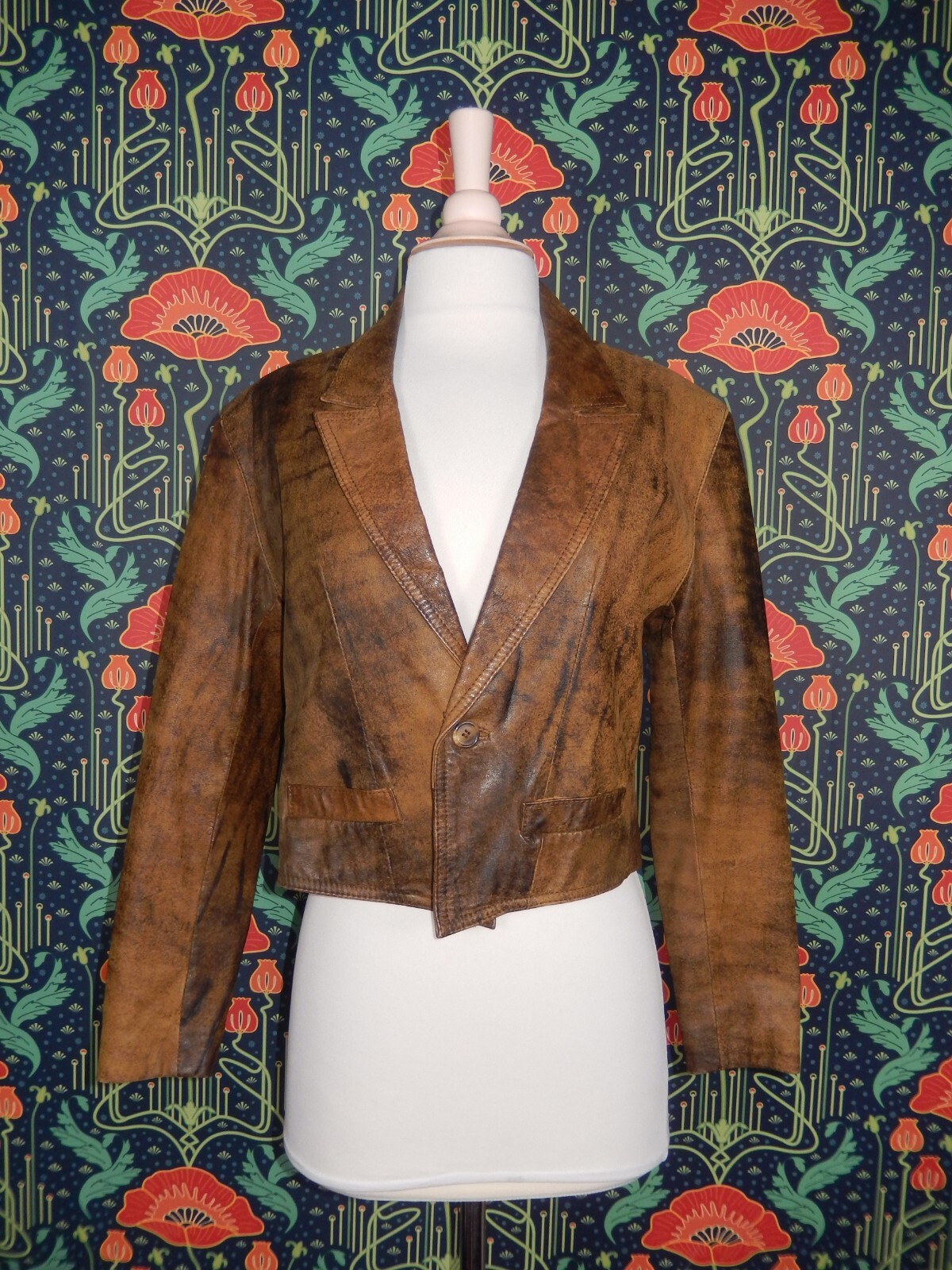 Vintage 80’s 90’s Brown Cropped Distressed Leather Single Button New Wave Jacket