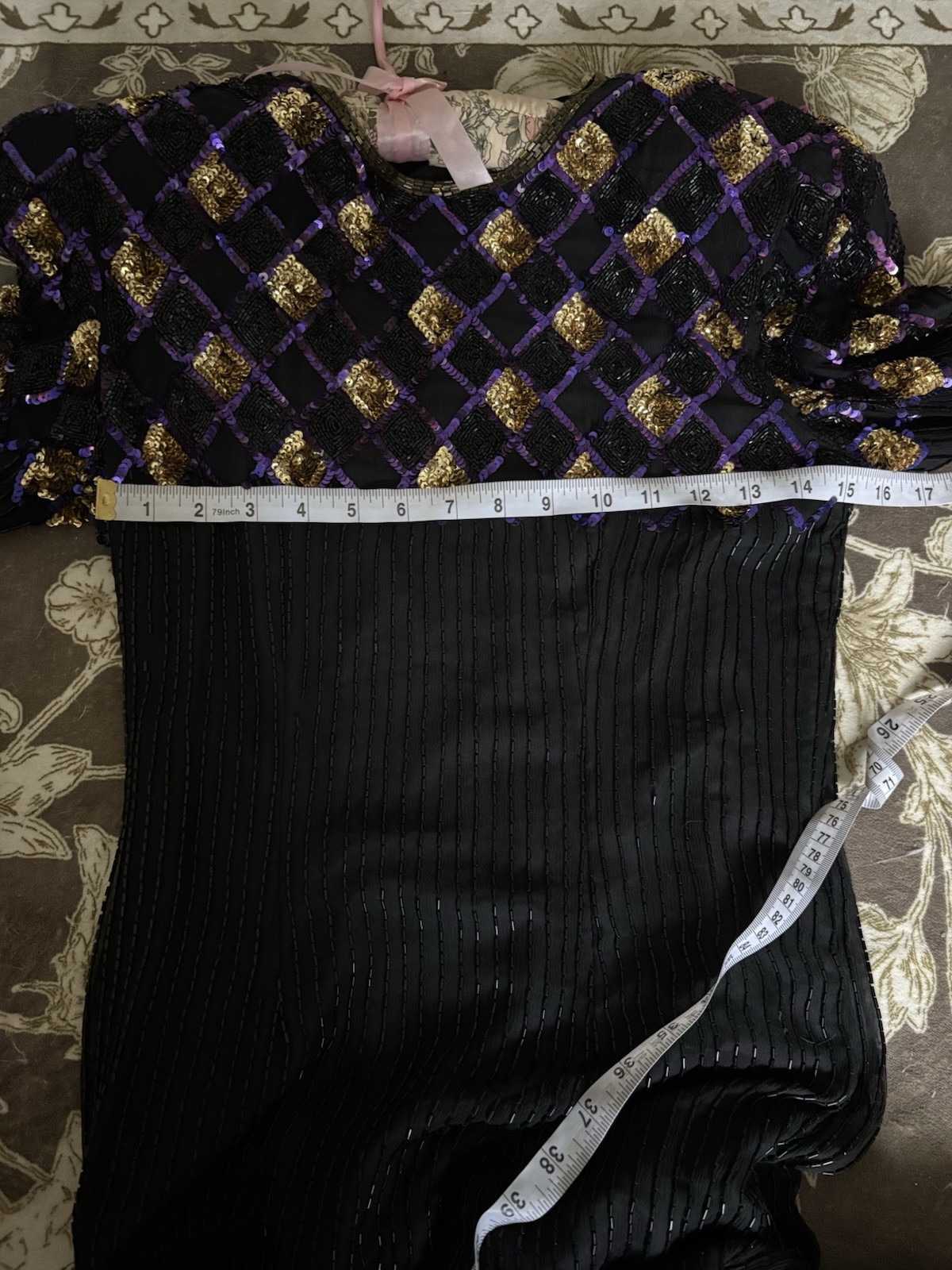 SCALA Vintage Silk black beaded Maxi Dress size medium