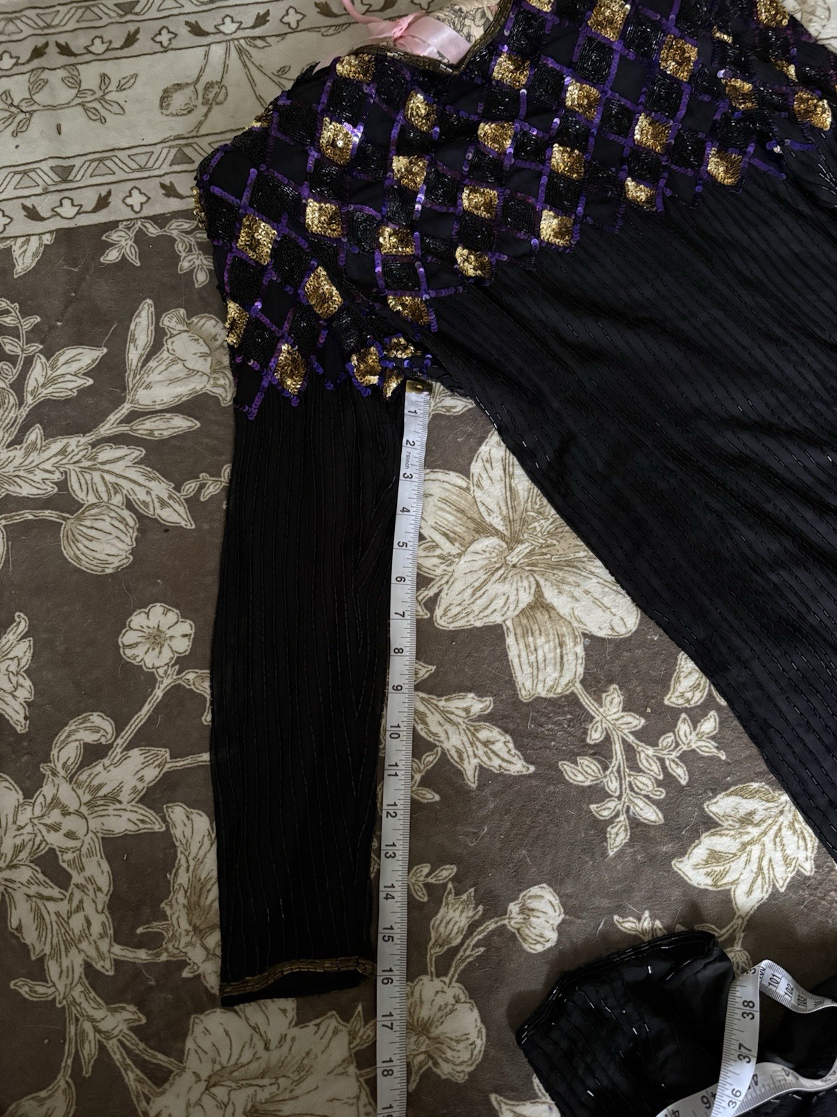 SCALA Vintage Silk black beaded Maxi Dress size medium